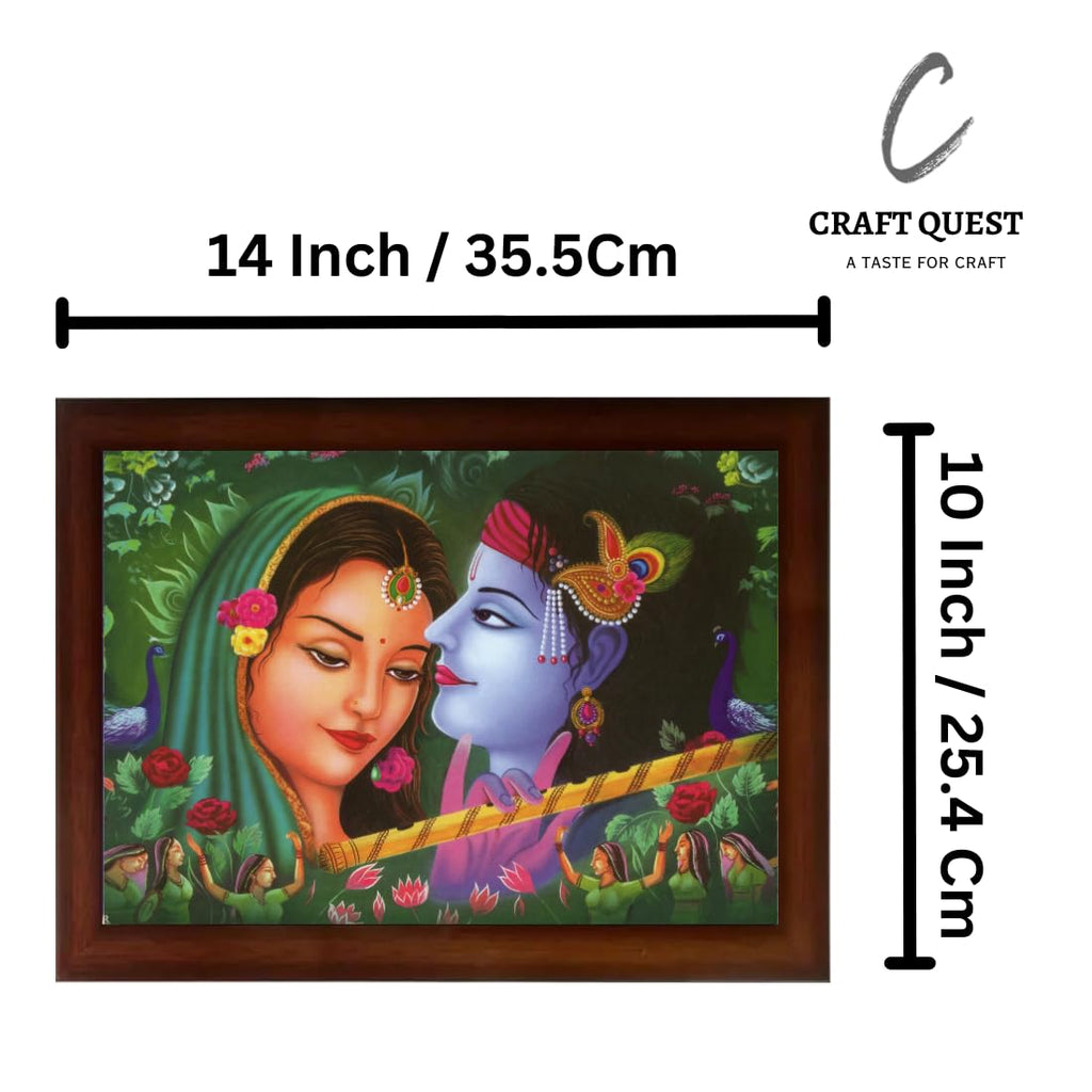 Craft Quest Radha Krishna Sparkle Coated Home Decorative Gift Item Framed Painting (10 X 14 Inches, Brown) RK1013-103