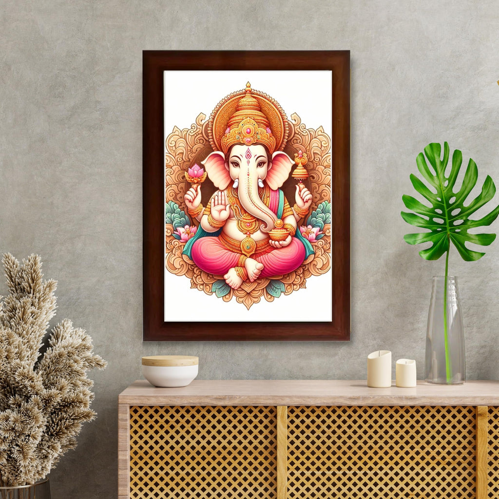 CRAFT QUEST Lord Ganesha Ganesh Ganpati Ganapathi Hanging Wall Painting Framed Home Décor