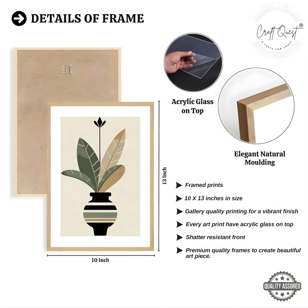 CRAFT QUEST Boho Leaves & Flowers Geometric Abstract | Set of 3 Frames for Home Decoration | Ideal for Living Room, Bedroom & Offices