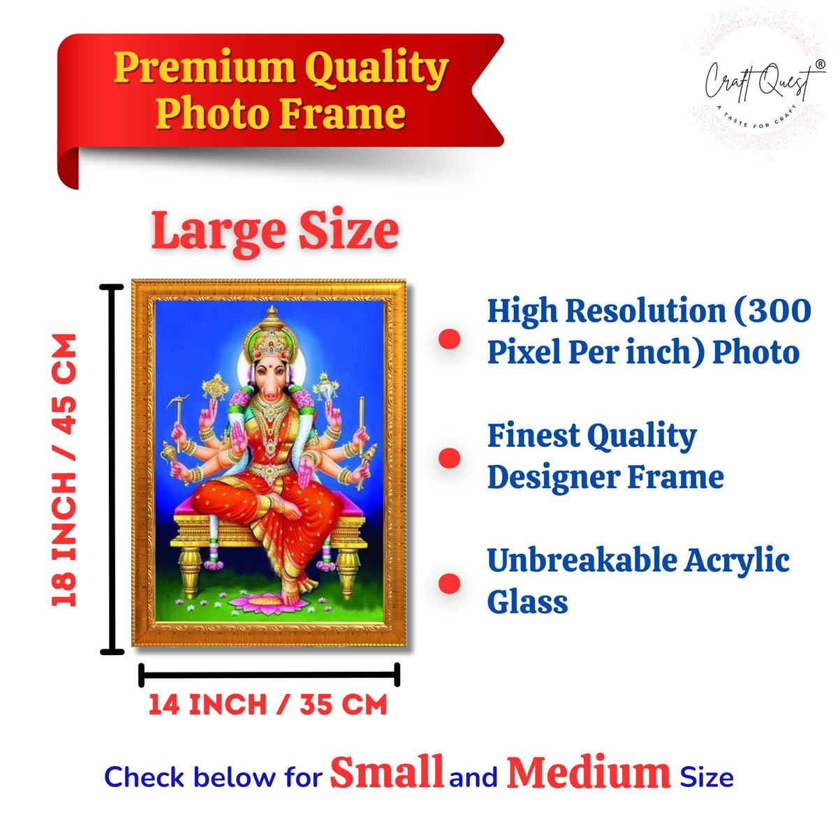 CRAFT QUEST Varahi Amman amma Photo Varahi Wall Painting Photo Frame With Acrylic Glass| South Devi God Frame for Home, Office, Temple & Gifting