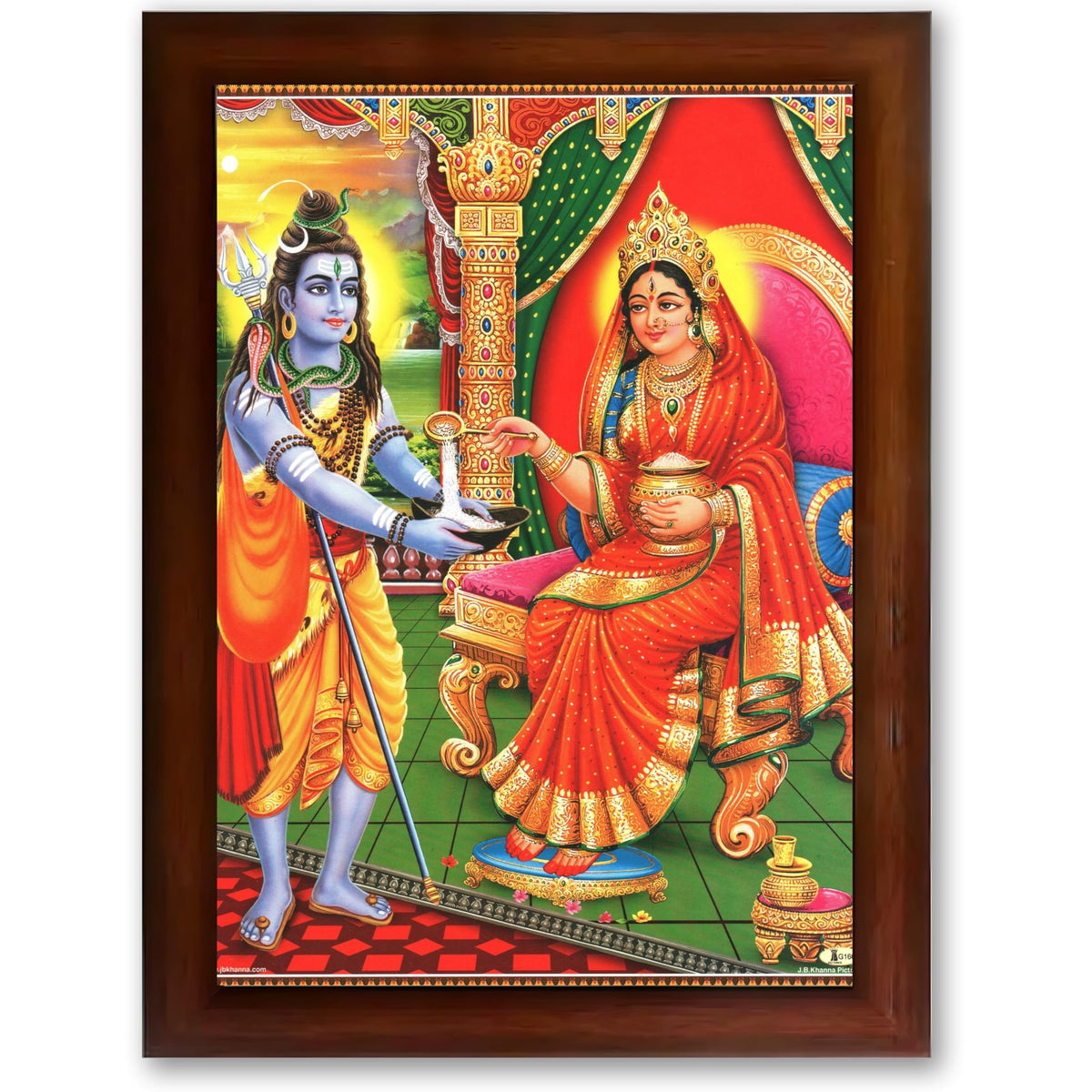 CRAFT QUEST Shiva & Maa Annapurna devi sitting on throne photo frame with with Acrylic glass, for Kitchen Worship