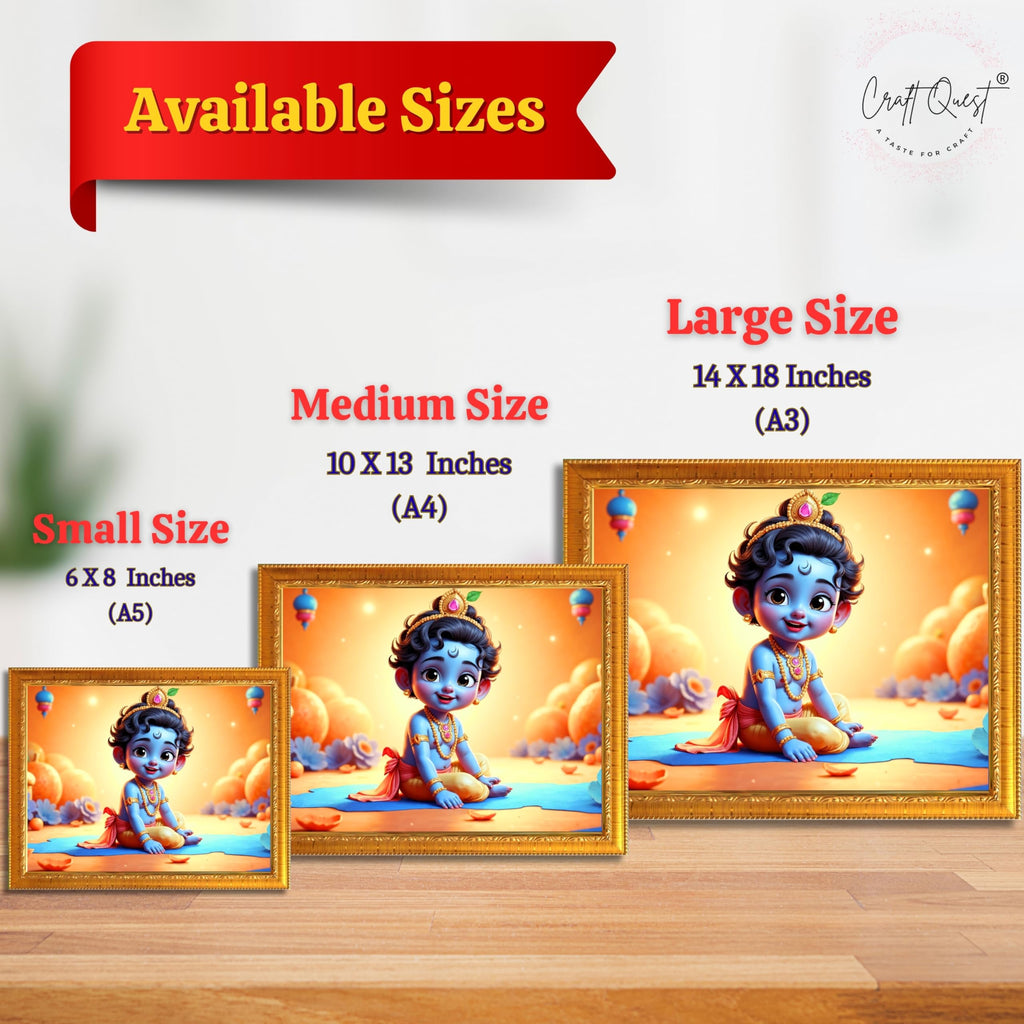 CRAFT QUEST Baby Krishna Photo Frame | Shri Bal Gopal Painting | Krishna Photo Frames for Walls, Home, Living Room and Home Décor