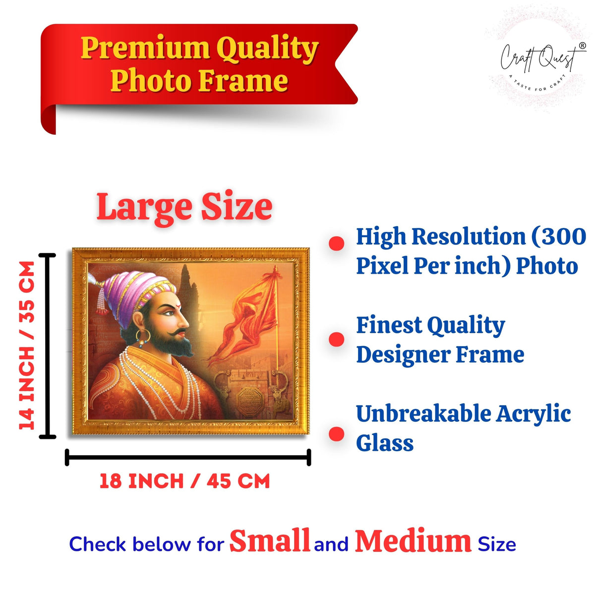 CRAFT QUEST Shri Chhatrapati Shivaji Maharaj Wall Photo Frame | Lightweight | Home Decoration Item | Best Gifting Option