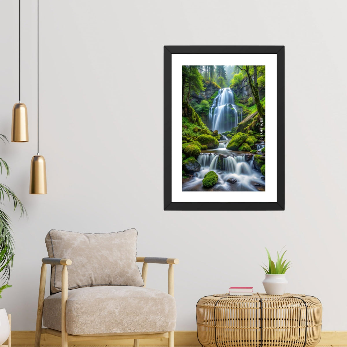 CRAFT QUEST Vastu Waterfall Landscape Scenery Photo Frame With Acrylic Sheet | Living Room, Bedroom | Home Decoration | Best Gifting Option