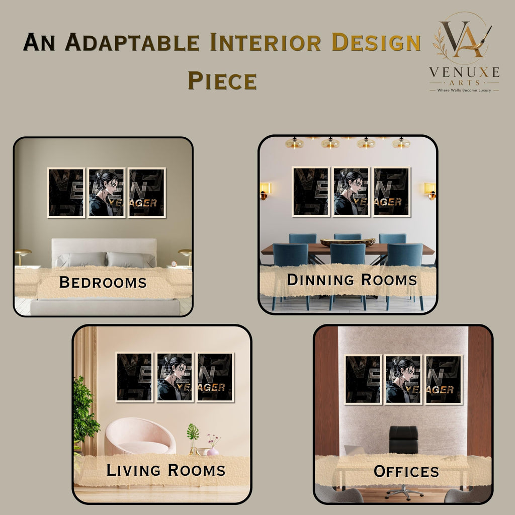 VENUXE ARTS Set Of 3 Anime Characters Wall Framed |Anime Characters Framed Poster for Living Room Bedroom Gaming Room Studio Wall Decor