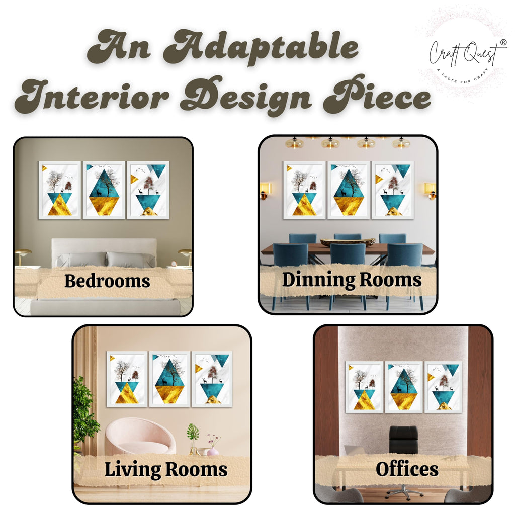 CRAFT QUEST Abstract Modern Art Wall Frame | Set of 3 Frames for Home Decoration | Ideal for Living Room, Bedroom & Offices