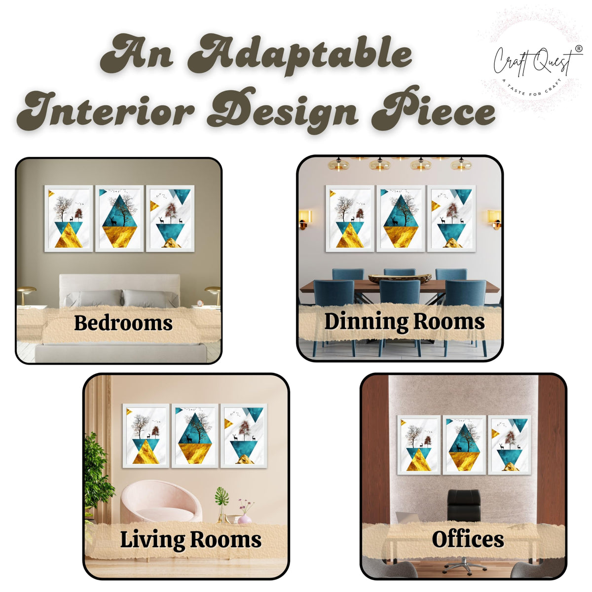 CRAFT QUEST Abstract Modern Art Wall Frame | Set of 3 Frames for Home Decoration | Ideal for Living Room, Bedroom & Offices