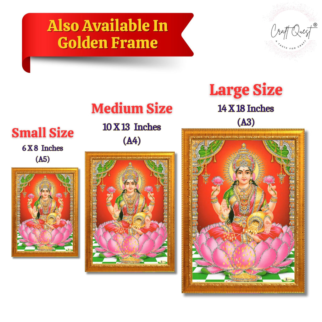 CRAFT QUEST Goddess Lakshmi Devi Dhana Vaibhav Laxmi Maa Wall Painting Frame for Diwali,Temple, Pooja, Living Room Home and Decor Item