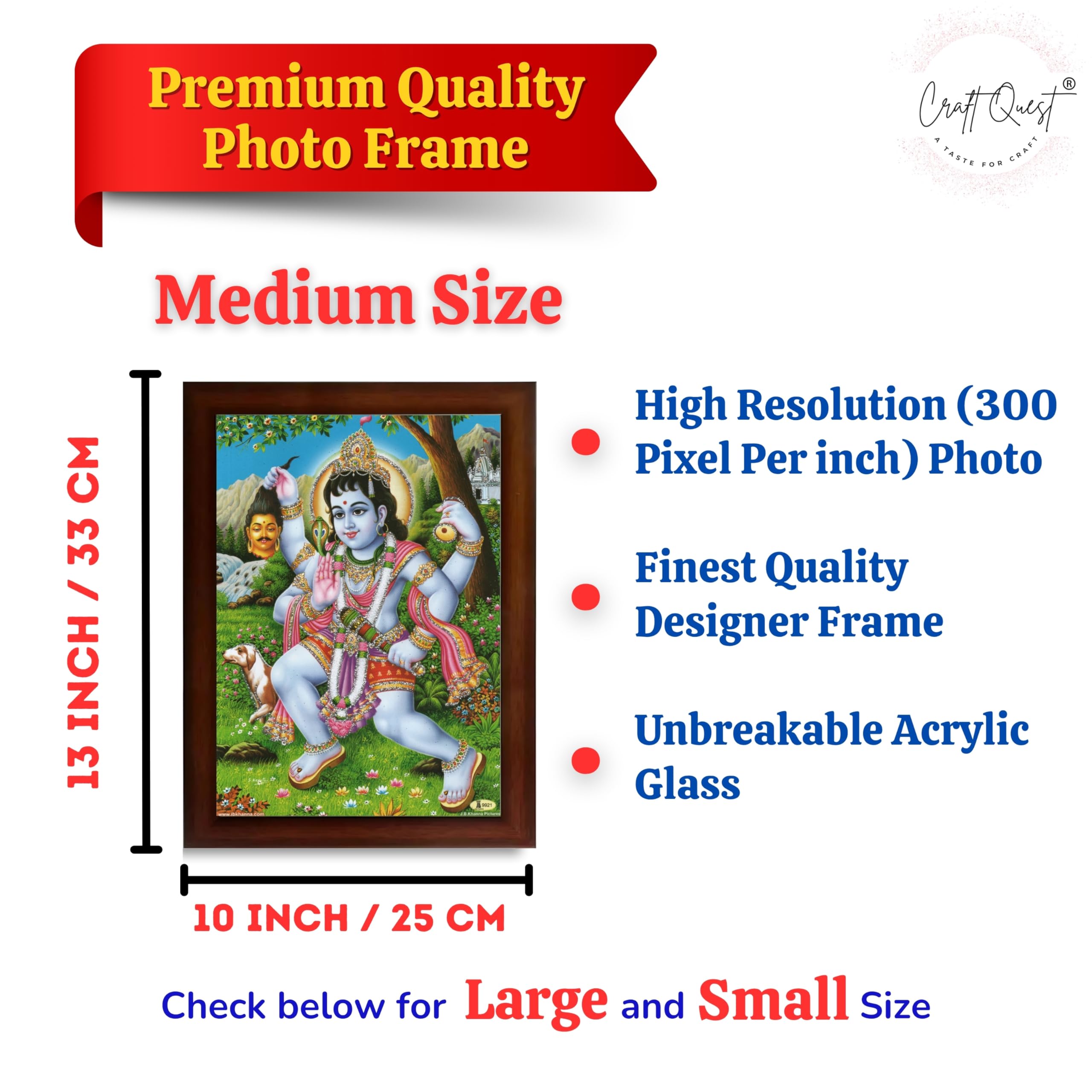 CRAFT QUEST Kaal Bhairav/Lord Bhairava/Bhairon Baba/Bhairavnath/Batuk Bhairav Religious Photo Frame & Acrylic Sheet Glass