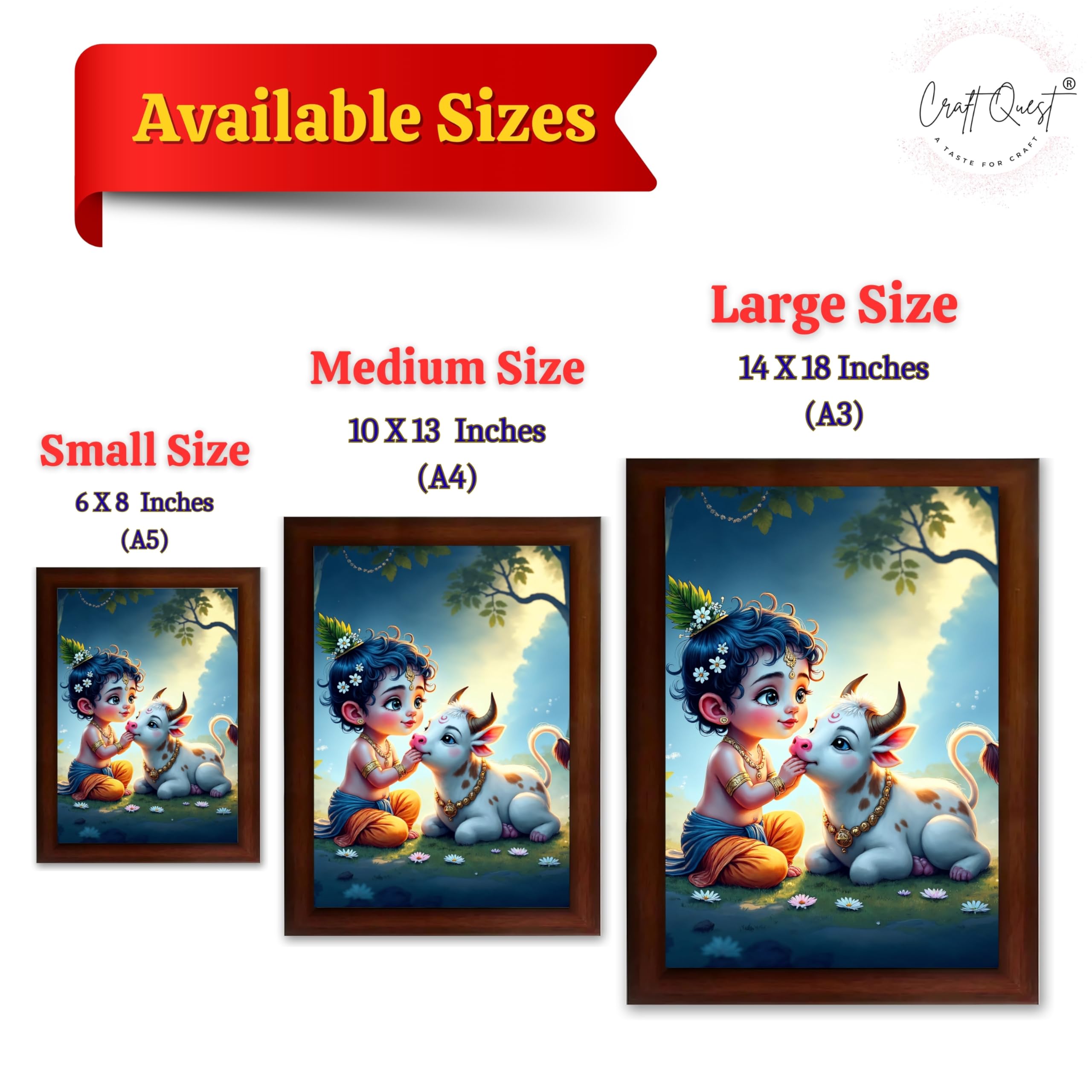CRAFT QUEST Bal Gopal Makhan Chor Wall Photo Frame | Hindu God Kanha Devotional Home Decor | Gift Item