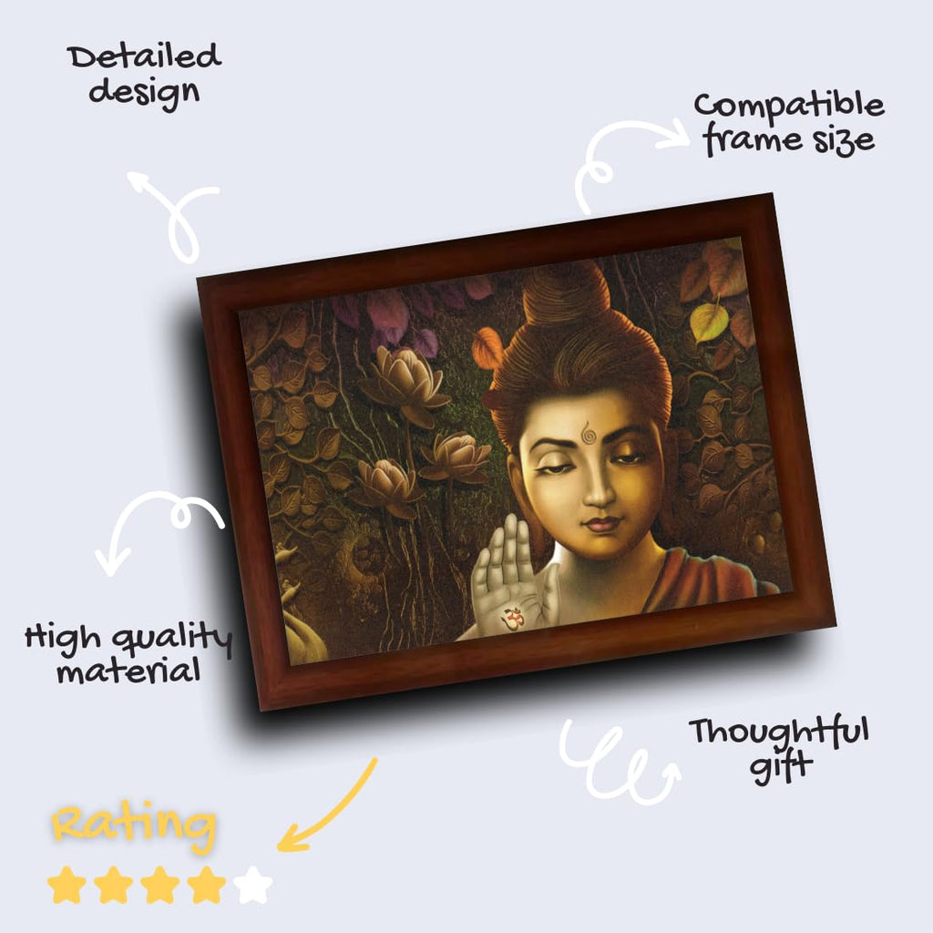 Craft Quest Abstract Wall Art of Meditating Buddha Religious Painting With Frame for Home and Office Decor | Size 14 X 10 Inchs, Set of 1 (Multi Colour)