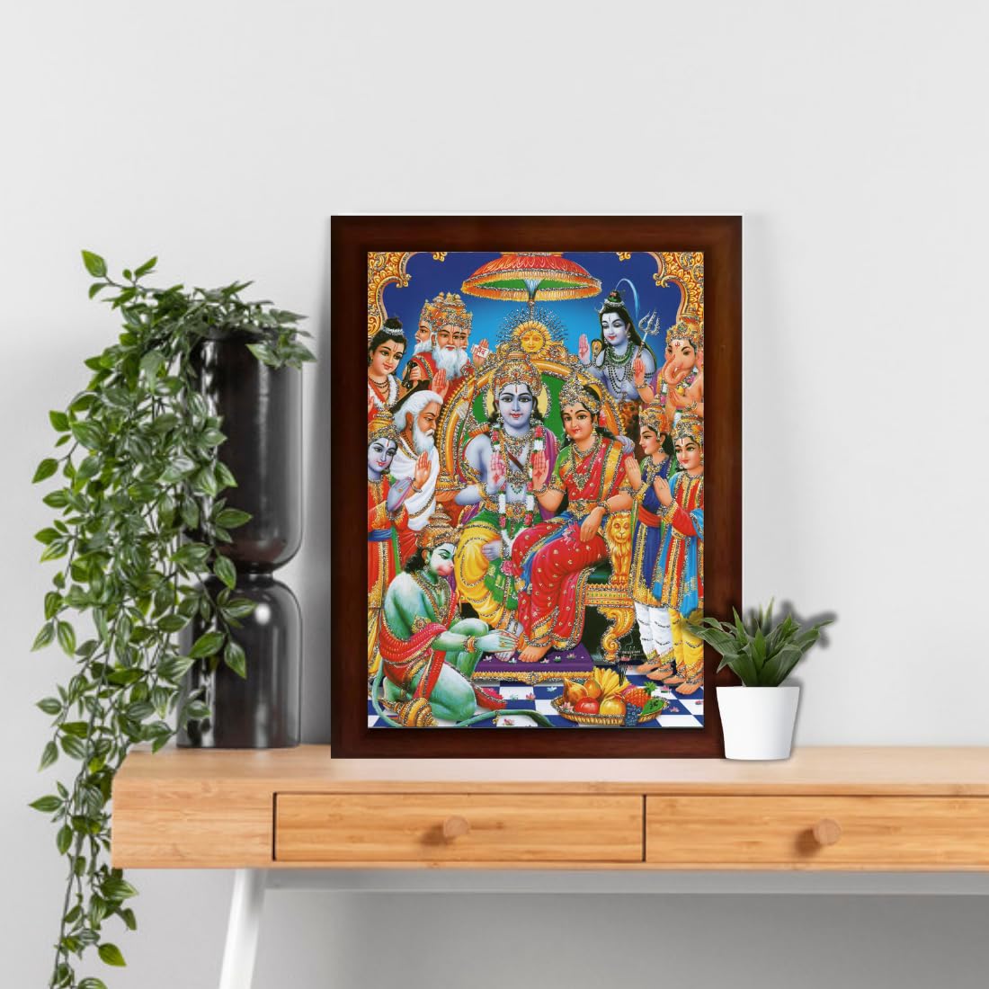 Craft Quest Shree Ram Darbar Photo Frame Sparkle Coated For Wall Decoration Gift Item Painting (Large in Size, 14 inch X 10 inch, Brown, Religious)