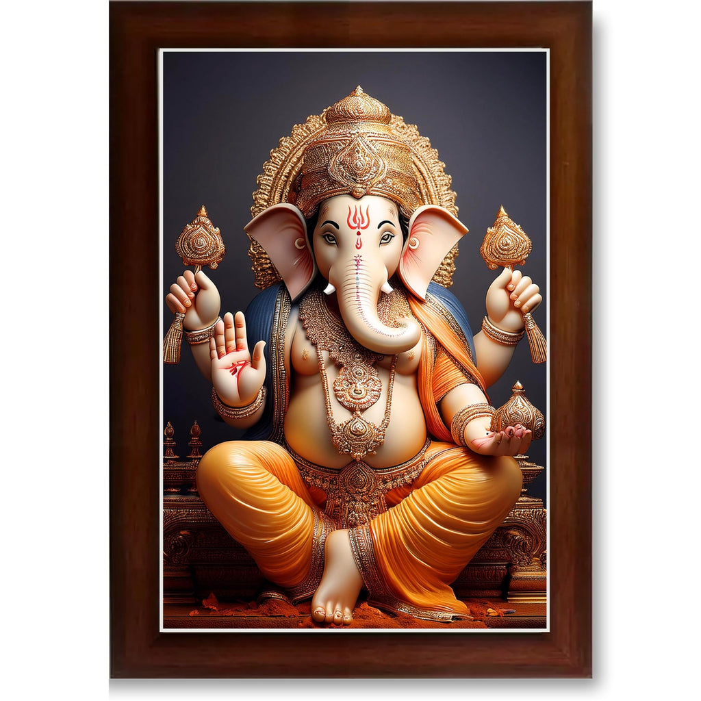 CRAFT QUEST Lord Ganesha Ganpati Ganapathi Hanging Wall Painting Framed For Home Décor