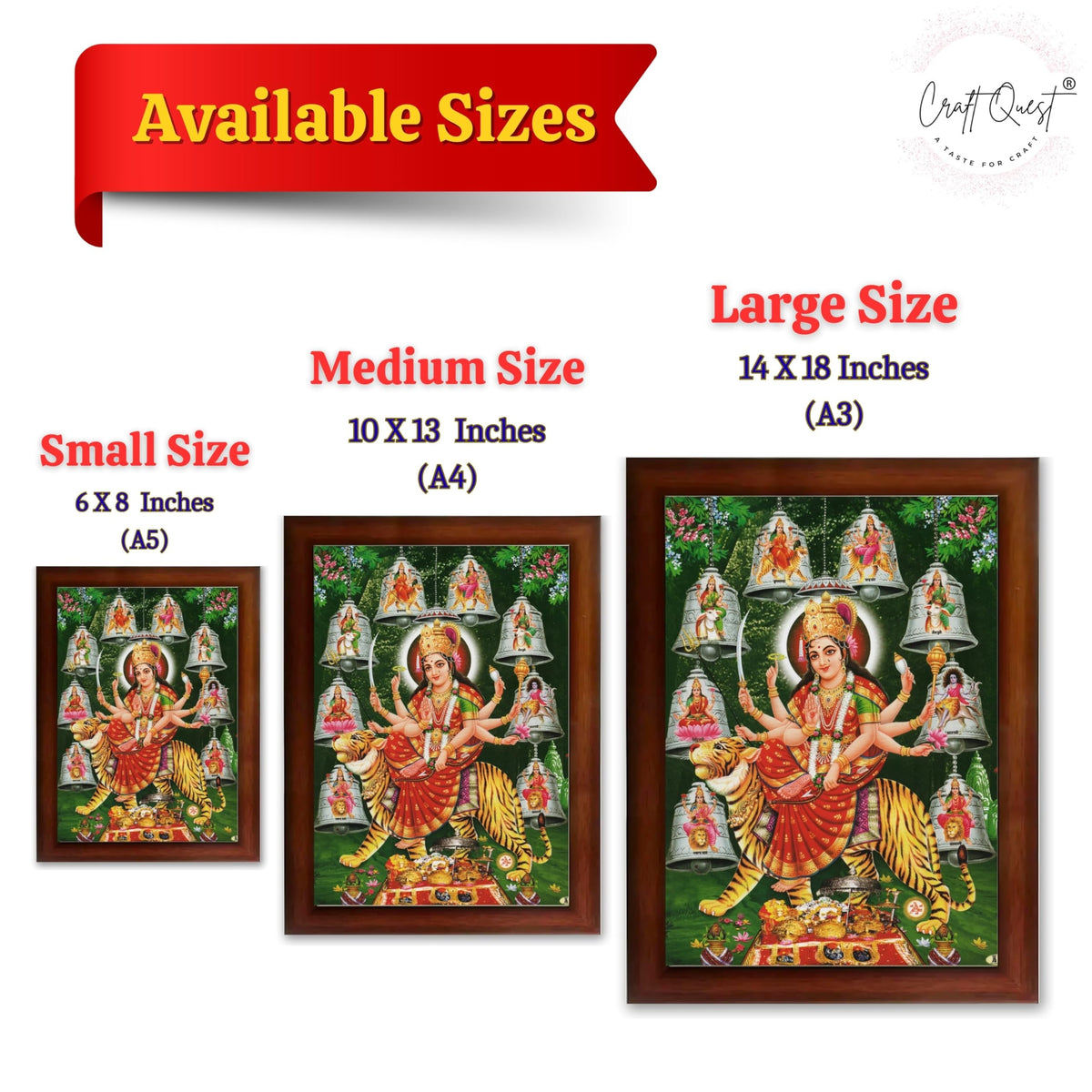 CRAFT QUEST Durga Maa Mata Goddess Nav Navadurga Navdurga Wall Painting Framed Home Decor