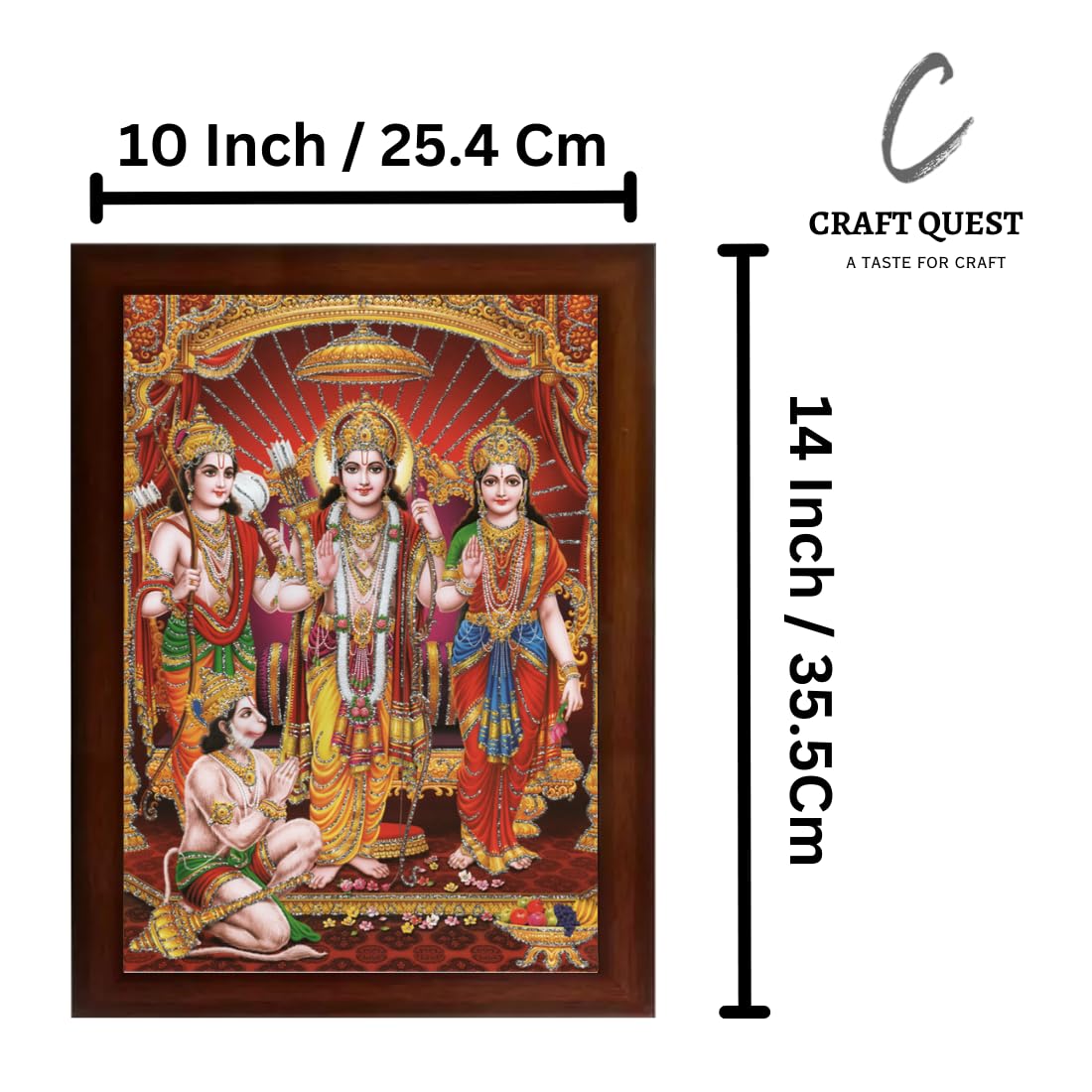 Craft Quest Shree Ram Darbar Sparkle Coated Painting with Frame Home Decorative Gift Item Painting (14 X 10 Inches, Synthetic, Religious, Brown)