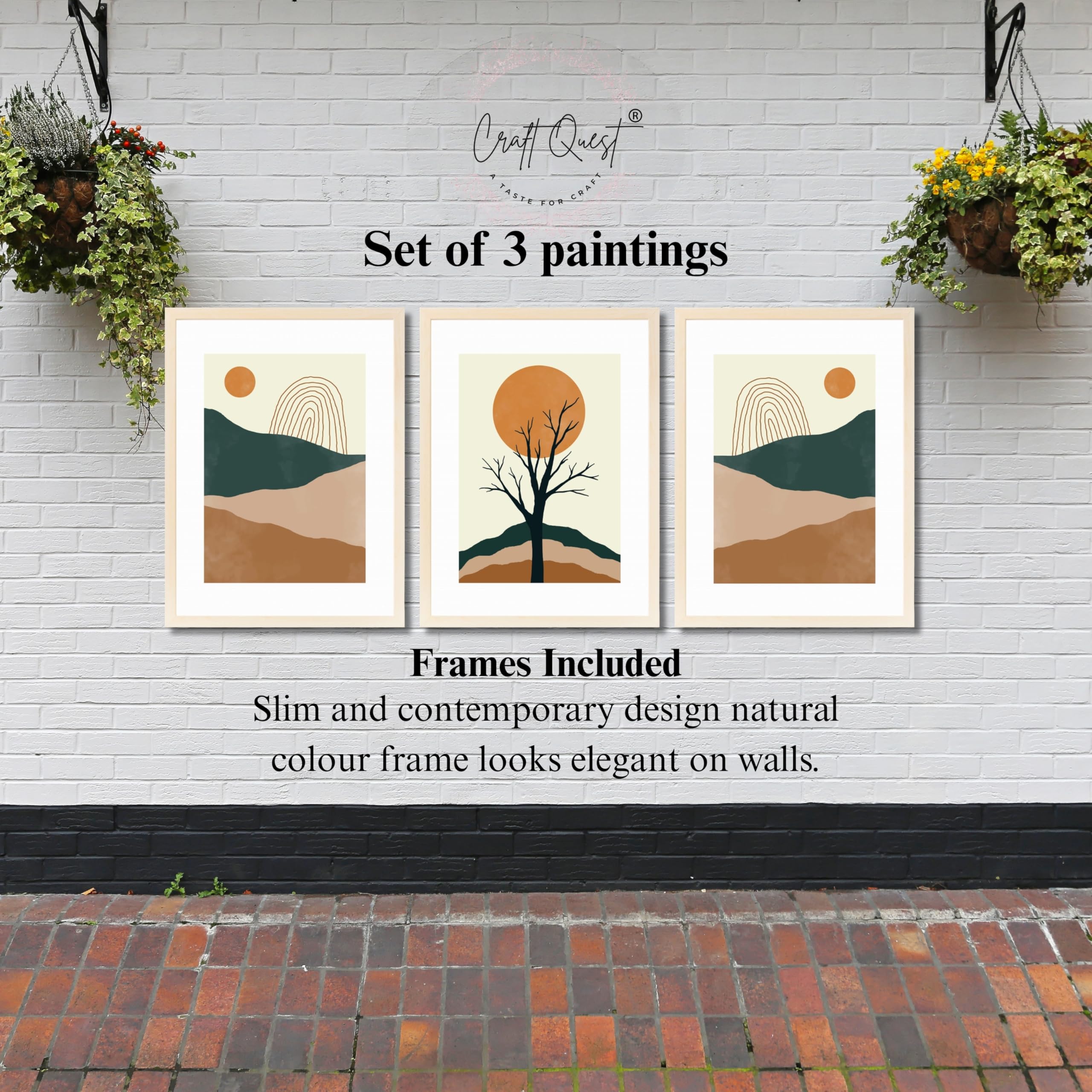 CRAFT QUEST SET OF 3 Modern Abstract Landscape Art | Set of 3 Frames for Home Decoration | Ideal for Living Room, Bedroom & Offices