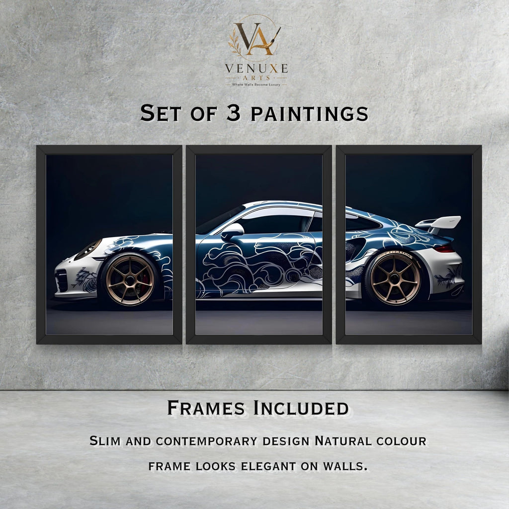 VENUXE ARTS Set Of 3 Big Sports Cars Framed Posters Gift Items for Boys Room Wall Decoration Bedroom Living Room Office Studio Décor | Car Poster Frame for Wall Décor