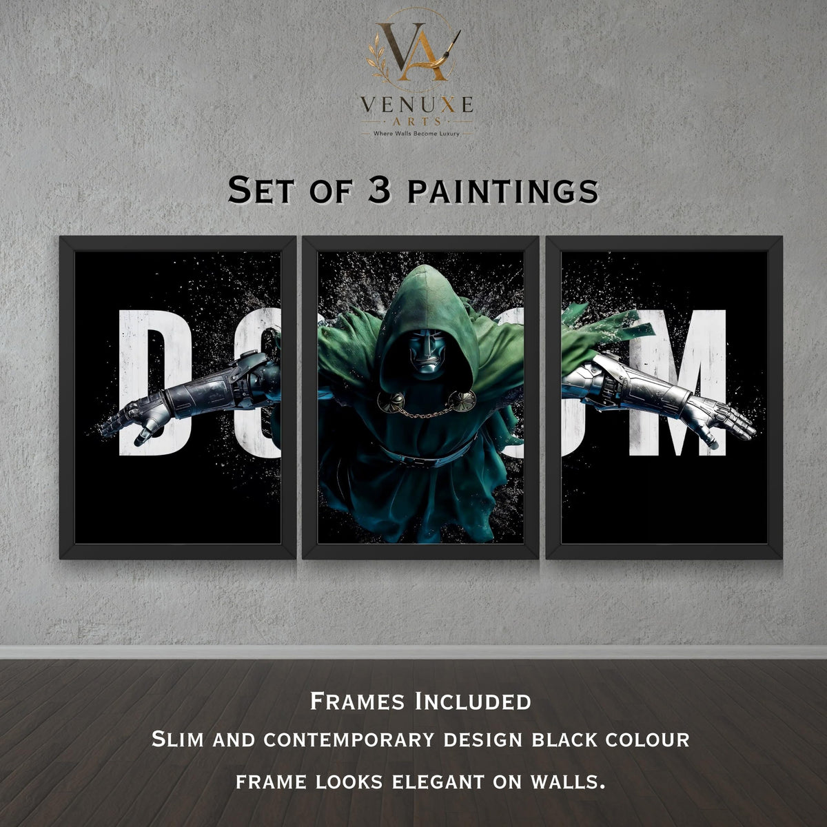 VENUXE ARTS Set Of 3 Anime Characters Wall Framed |Anime Characters Framed Poster for Living Room Bedroom Gaming Room Studio Wall Decor