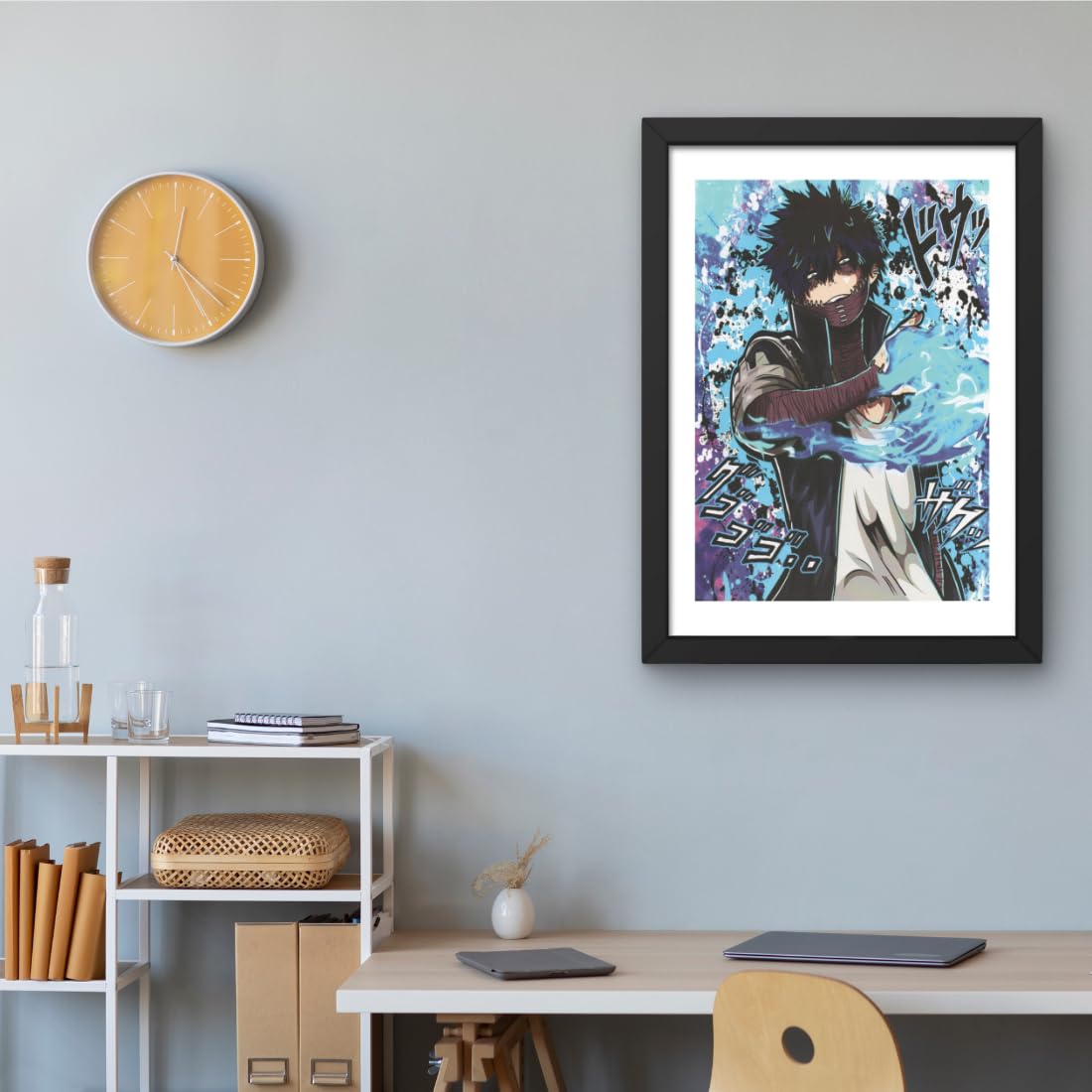 CRAFT QUEST my hero academia manga Poster Anime Laminated Posters Framed Painting with Matt Black Frame (14 Inches x 10 Inches)