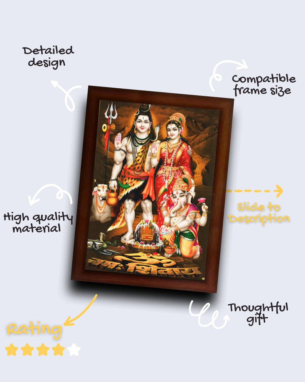 Craft Quest Shiv Parivar (Maa Parvati, Ganesh, Kartikey and Shiv Shankar) Religious Wood Photo Frames (Photoframe, Multicolour, 14 X 10 inch)