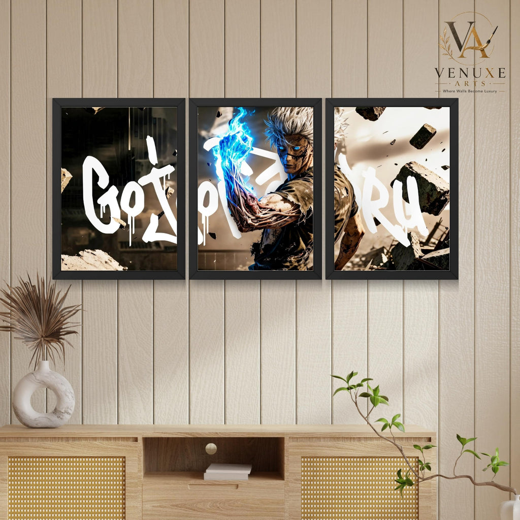 VENUXE ARTS Set Of 3 Anime Characters Wall Framed |Anime Characters Framed Poster for Living Room Bedroom Gaming Room Studio Wall Decor