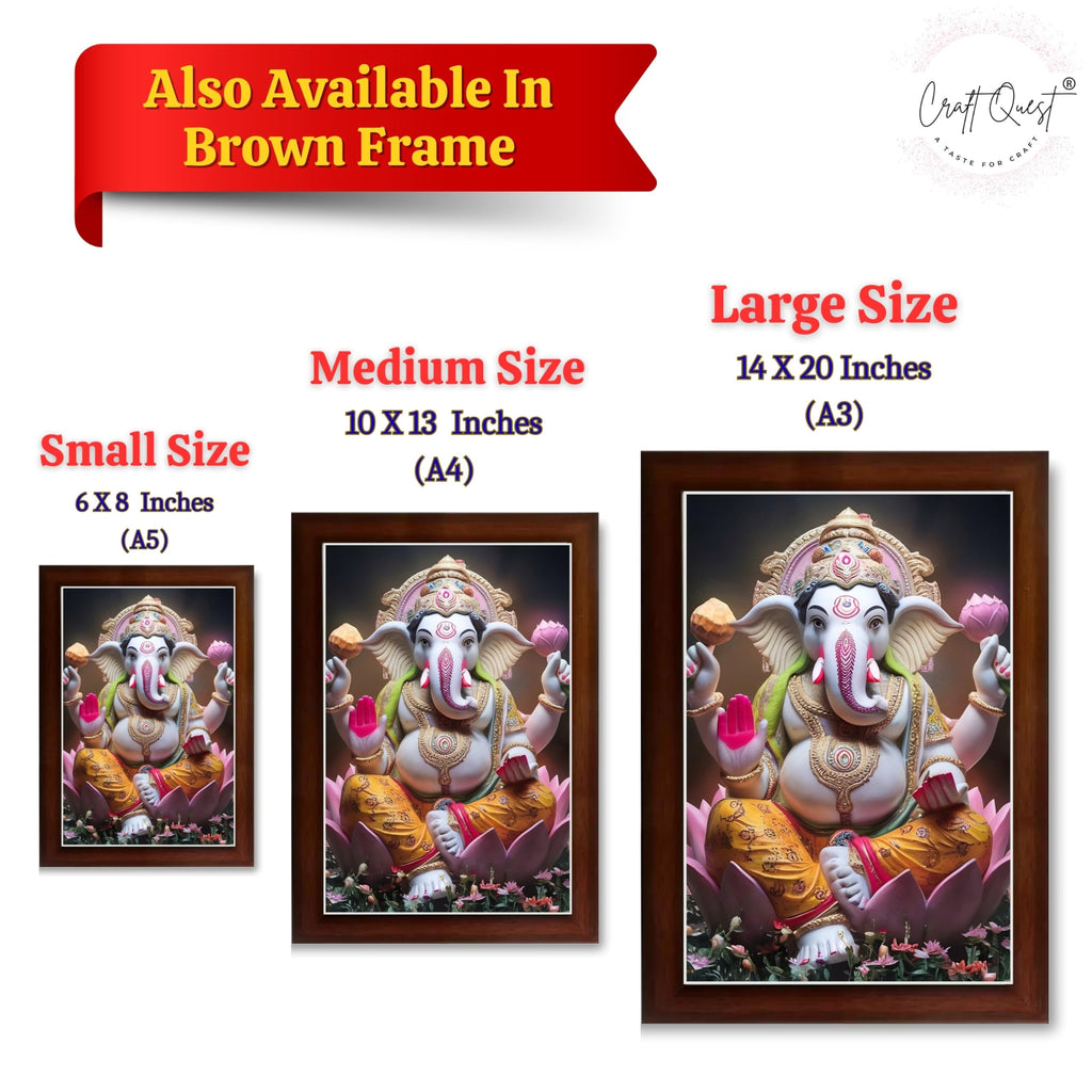 CRAFT QUEST Lord Ganesha Ganesh ji Art Framed Wall Painting With Frame For Home and Pooja,Office Décor Items