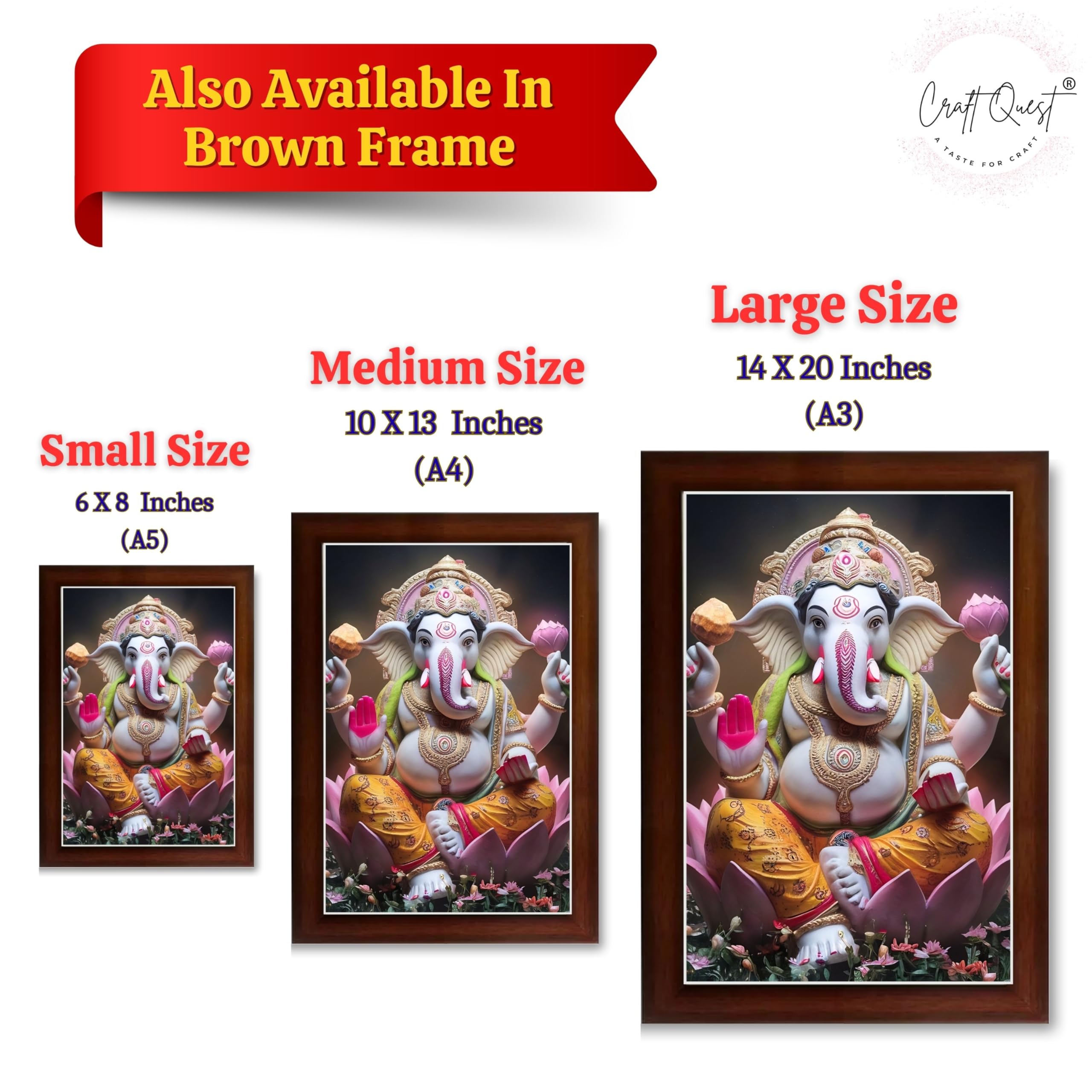 CRAFT QUEST Lord Ganesha Ganesh ji Art Framed Wall Painting With Frame For Home and Pooja,Office Décor Items