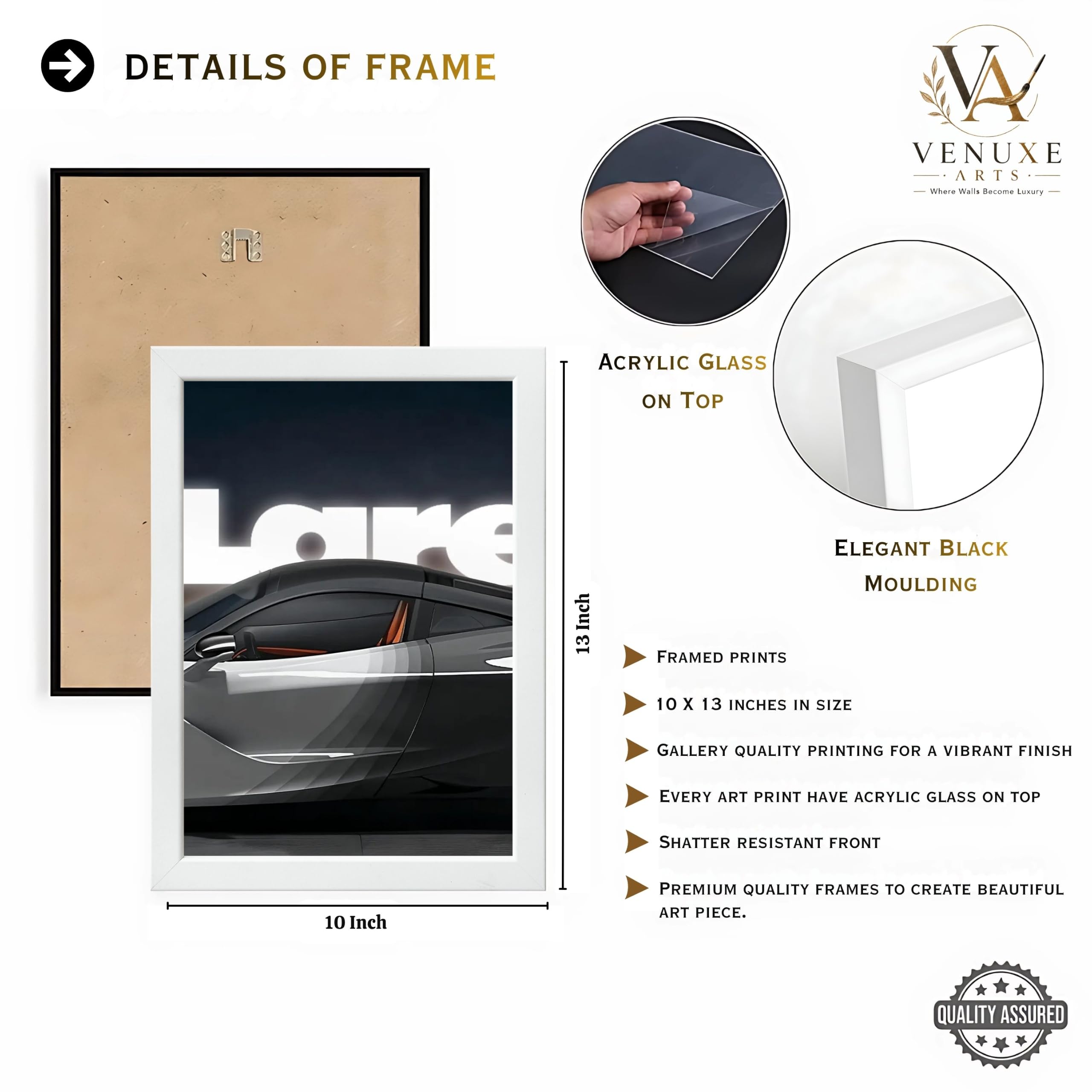 VENUXE ARTS Set Of 3 Big Sports Cars Framed Posters Gift Items for Boys Room Wall Decoration Bedroom Living Room Office Studio Décor | Car Poster Frame for Wall Décor