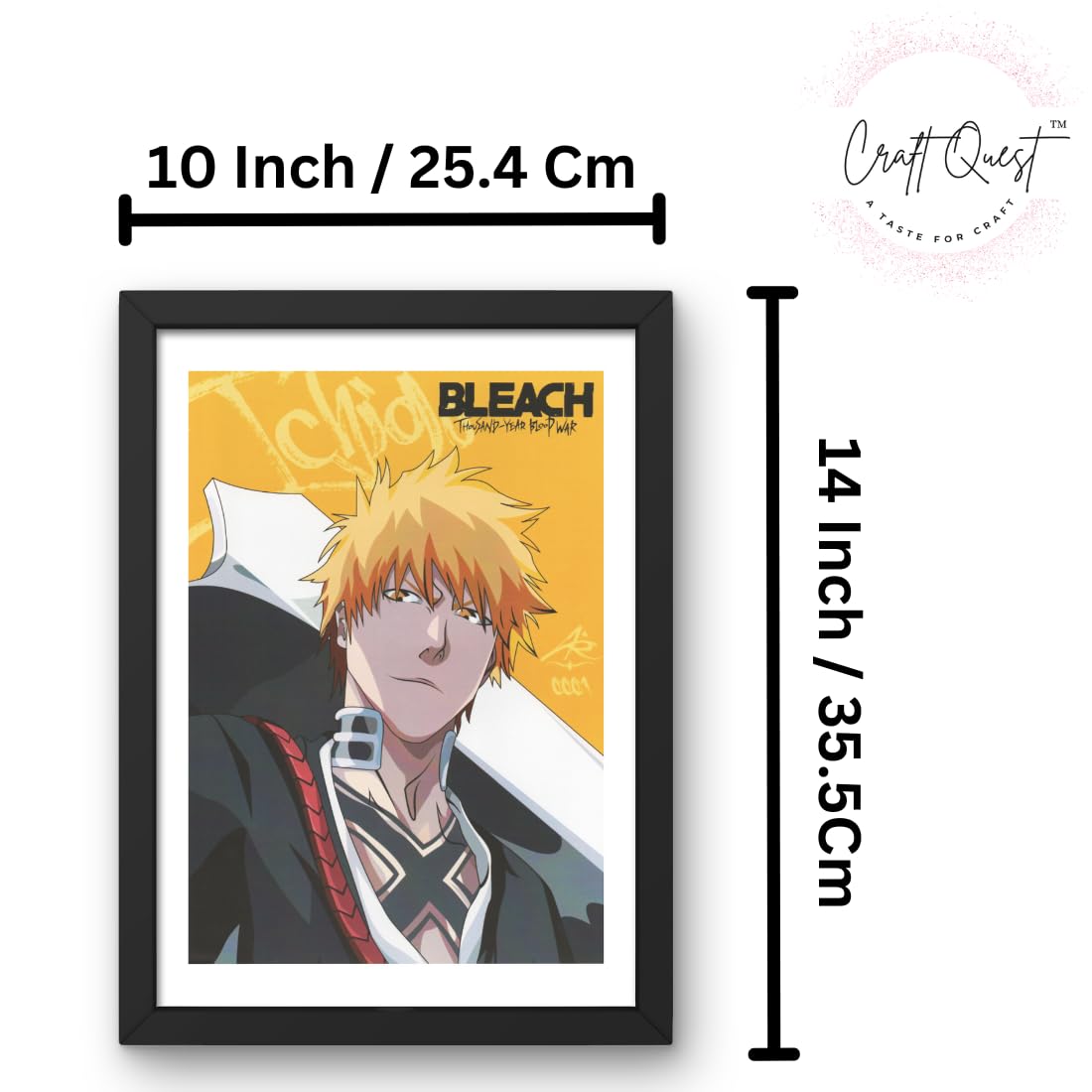 CRAFT QUEST Bleach thousand year blood war manga Poster Anime Laminated Posters Framed Painting with Matte Black Frame (14 Inches x 10 Inches)