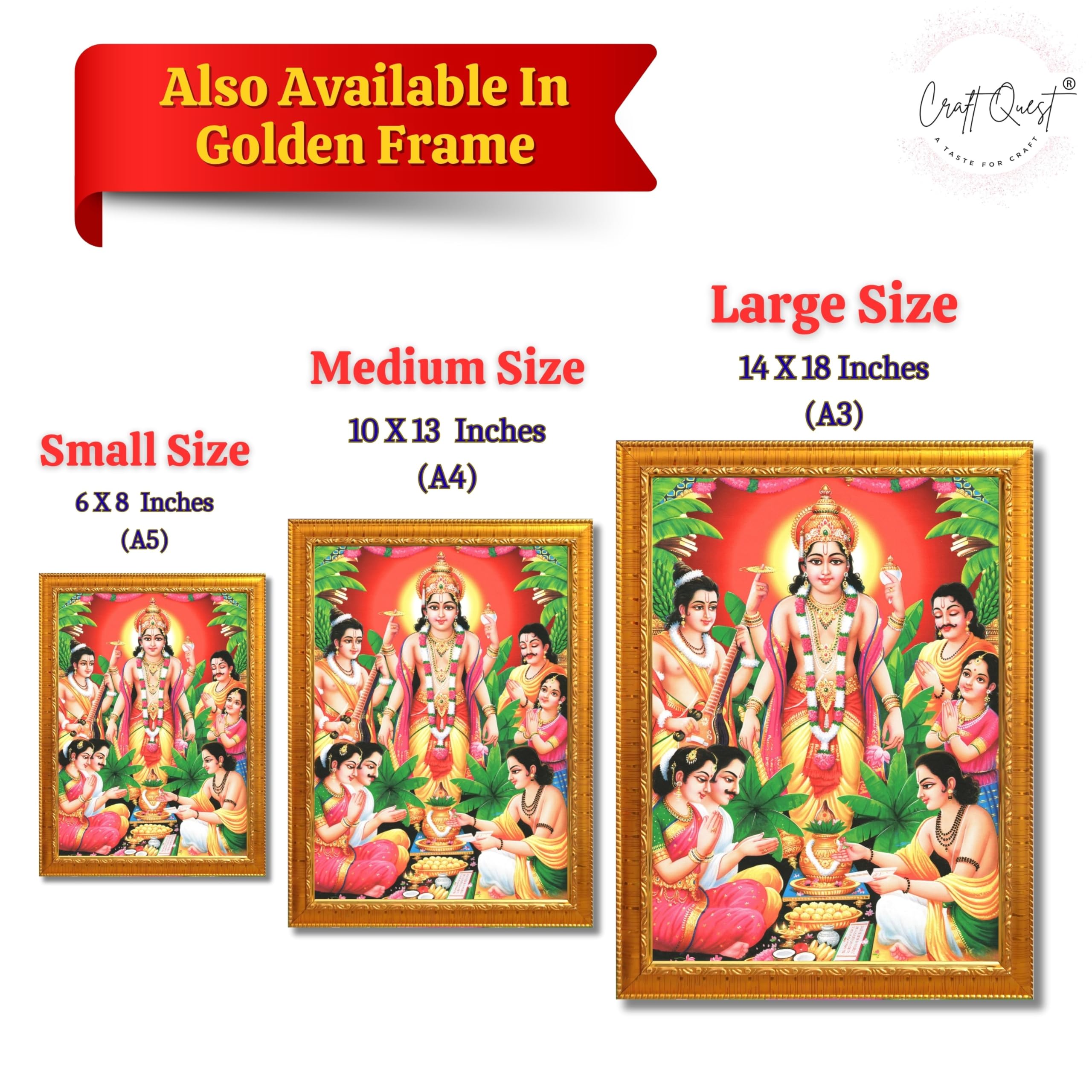 CRAFT QUEST Satyanarayana Swamy Hindu God Satyanarayan Photo Frame | Religious Photo Frame | Ideal for Home, Office, Temple & Puja Room, Wall Decor