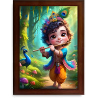CRAFT QUEST Cute Little Krishna Frame | Bal Gopal HD Painting | Home Temple, Office Desk, Wall Décor Item