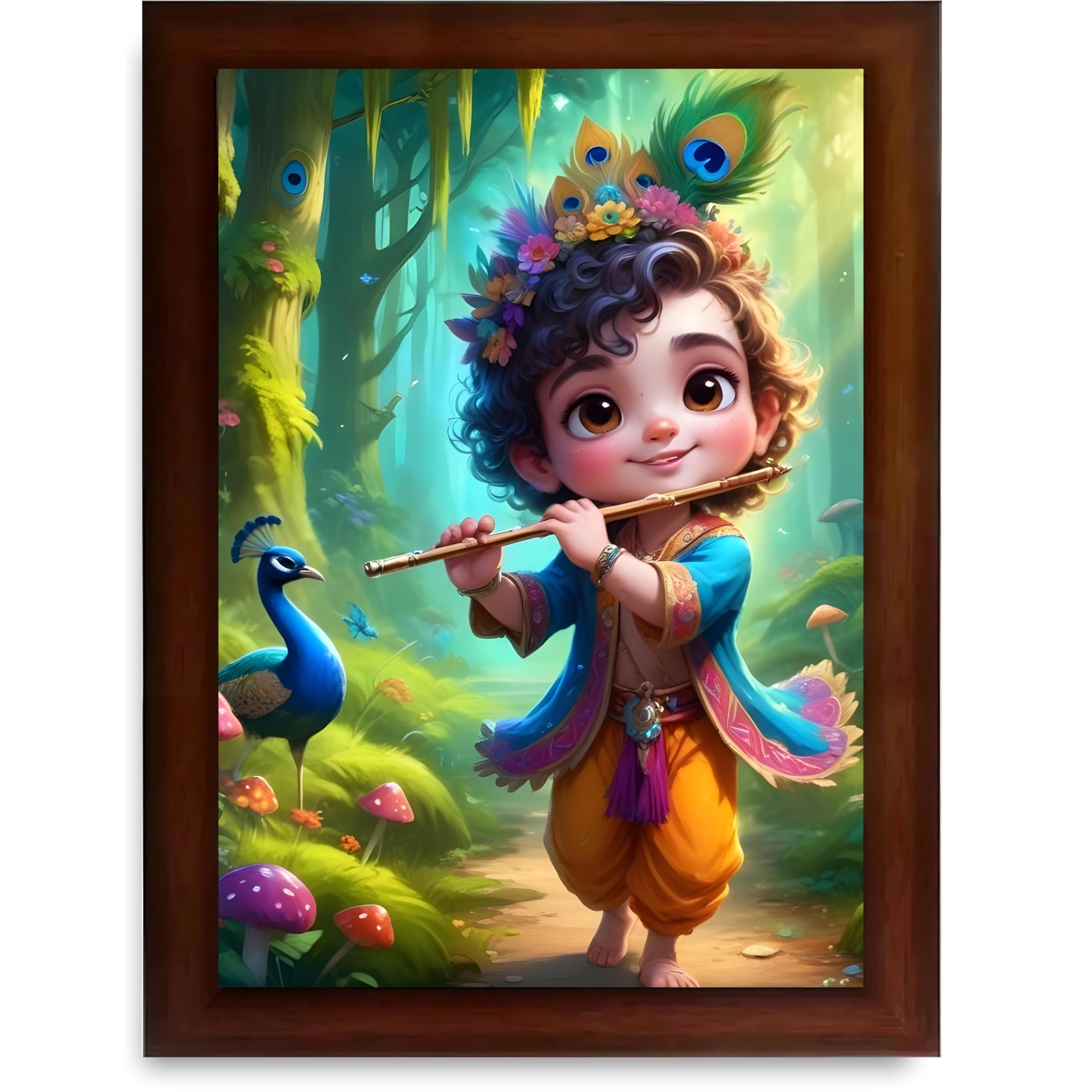CRAFT QUEST Cute Little Krishna Frame | Bal Gopal HD Painting | Home Temple, Office Desk, Wall Décor Item