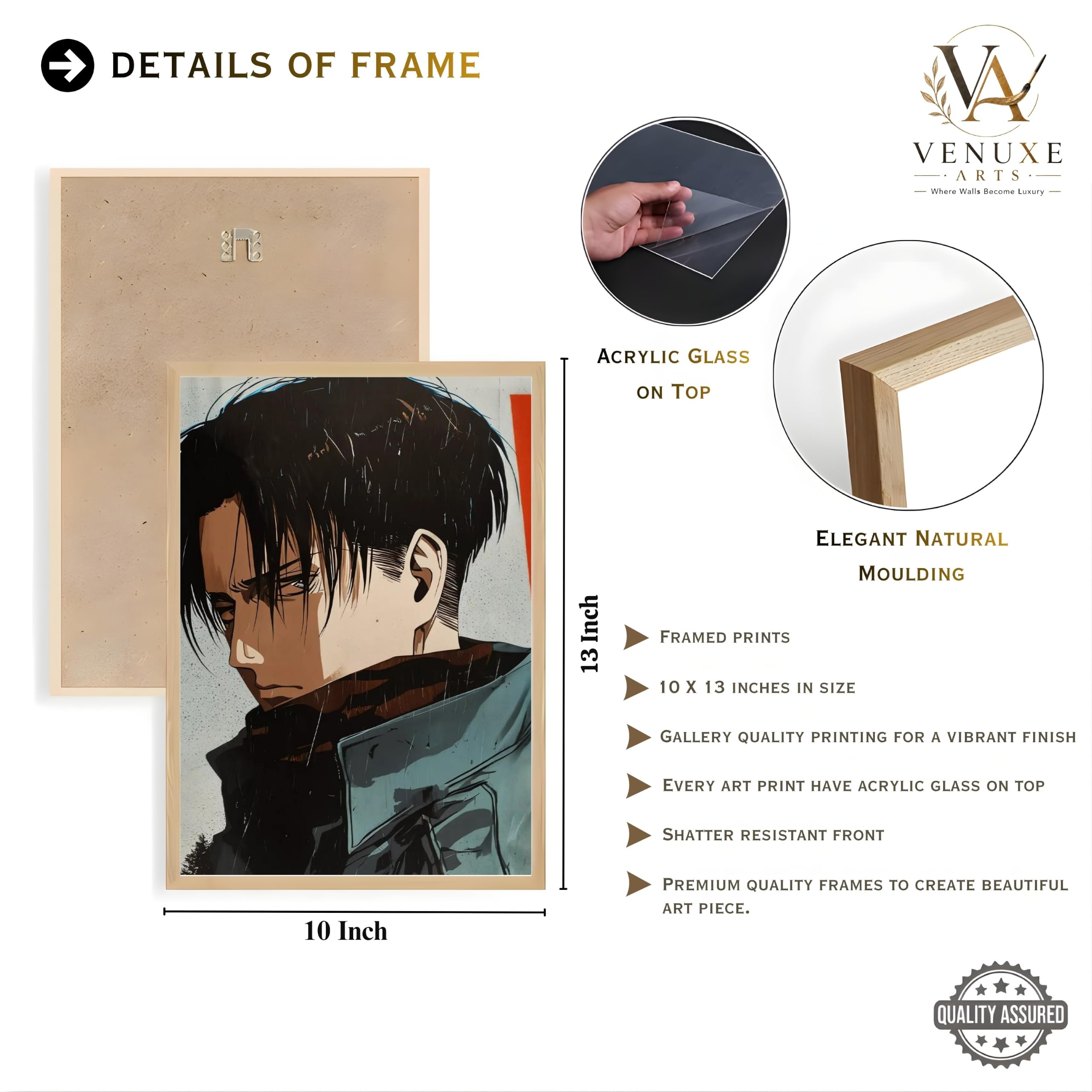VENUXE ARTS Set Of 3 Anime Characters Wall Framed |Anime Characters Framed Poster for Living Room Bedroom Gaming Room Studio Wall Decor