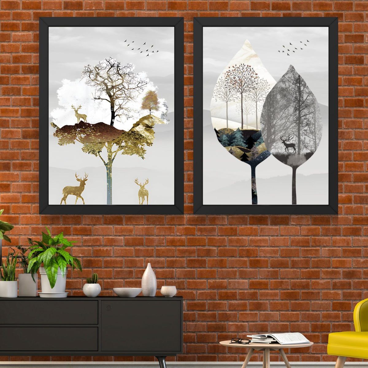 CRAFT QUEST Wall Art Decor Paintings | Set of 2 Modern art Wall Art Frames for Home Decoration | Ideal for Living Room, Bedroom & Office