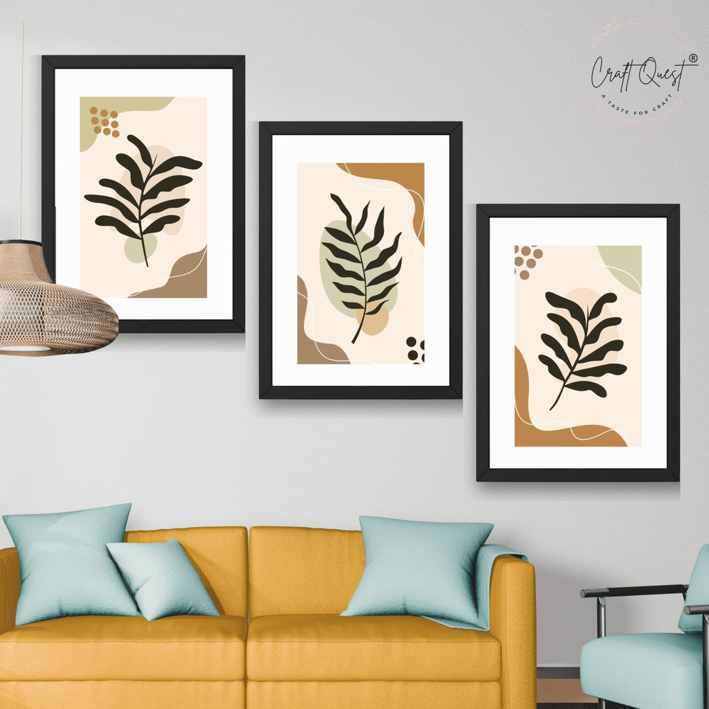 CRAFT QUEST Wall Art Decor Paintings | Set of 3 BOHO Wall Art Frames for Home Decoratio | Ideal for Living Room, Offices & Bedroom