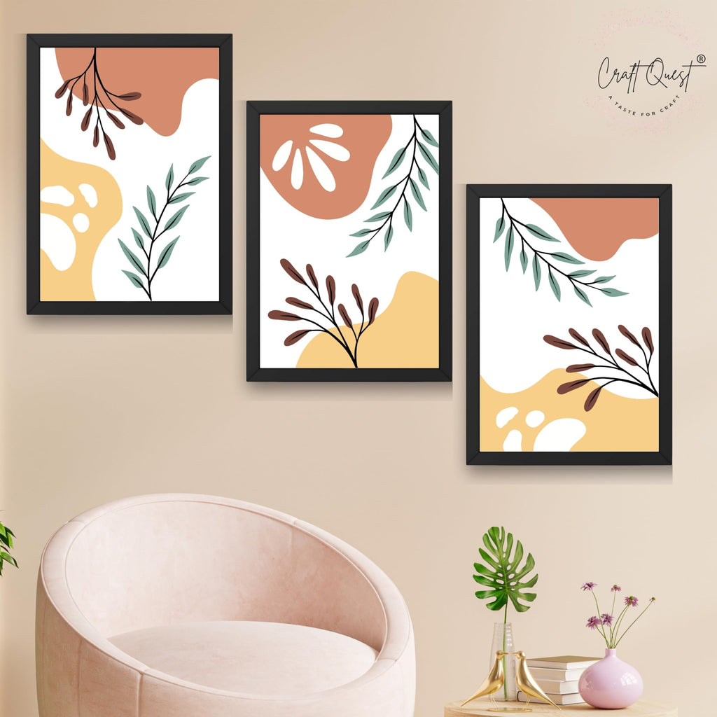 CRAFT QUEST Wall Art Decor Paintings | Set of 3 BOHO Wall Art Frames for Home Decoratio | Ideal for Living Room, Bedrooms & Offices