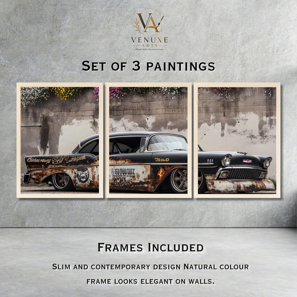 VENUXE ARTS Set Of 3 Big Sports Cars Framed Posters Gift Items for Boys Room Wall Decoration Bedroom Living Room Office Studio Décor | Car Poster Frame for Wall Décor