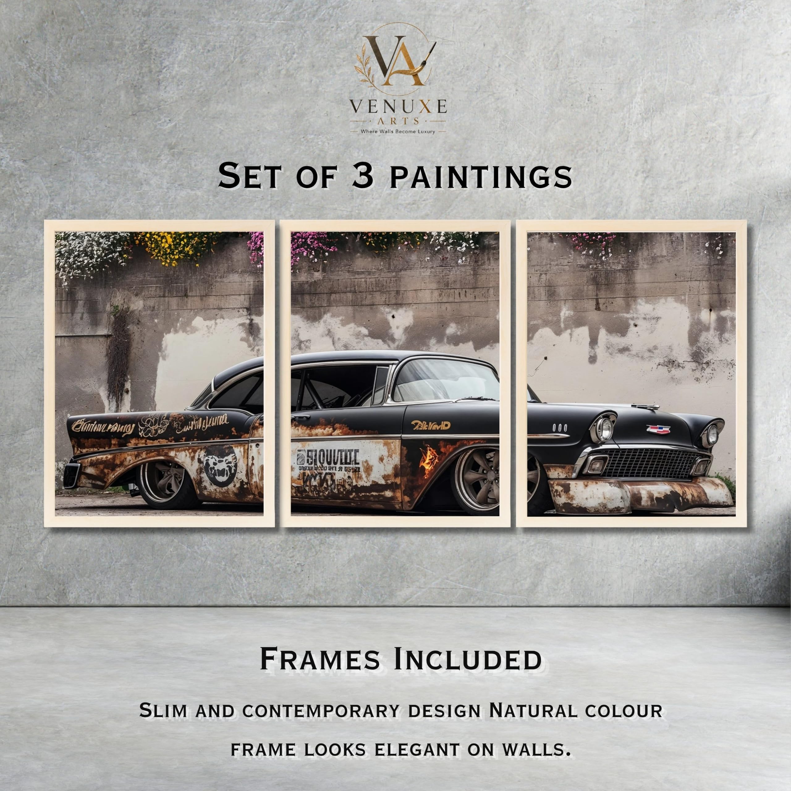 VENUXE ARTS Set Of 3 Big Sports Cars Framed Posters Gift Items for Boys Room Wall Decoration Bedroom Living Room Office Studio Décor | Car Poster Frame for Wall Décor
