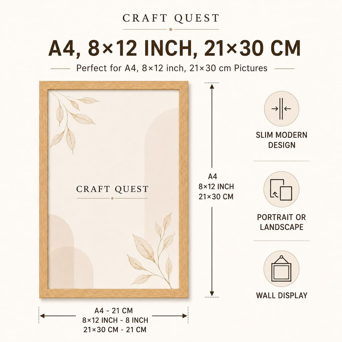 CRAFT QUEST 4X6 Inch Size synthetic Wall Mount Photo frames Single For Home Decoration, Living Room, Office Decoration (Natural, Set of 1)