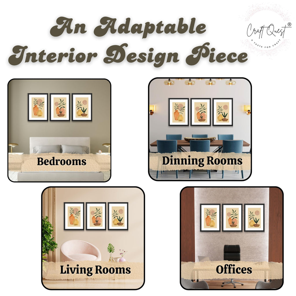 CRAFT QUEST Wall Art Decor Paintings | Set of 3 BOHO Wall Art Frames for Home Decoration | Ideal for Living Room, Bedroom & Office