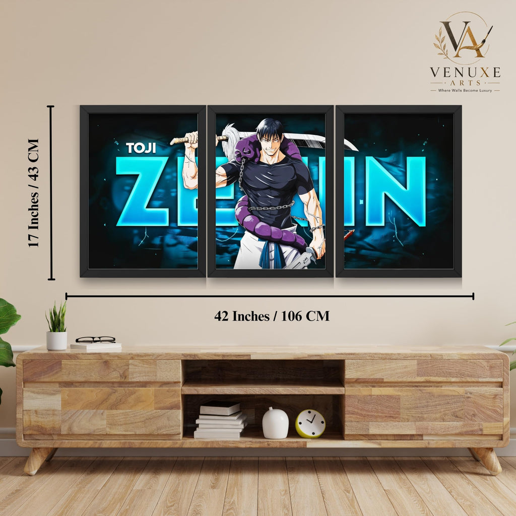 VENUXE ARTS Set Of 3 Anime Characters Wall Framed |Anime Characters Framed Poster for Living Room Bedroom Gaming Room Studio Wall Decor