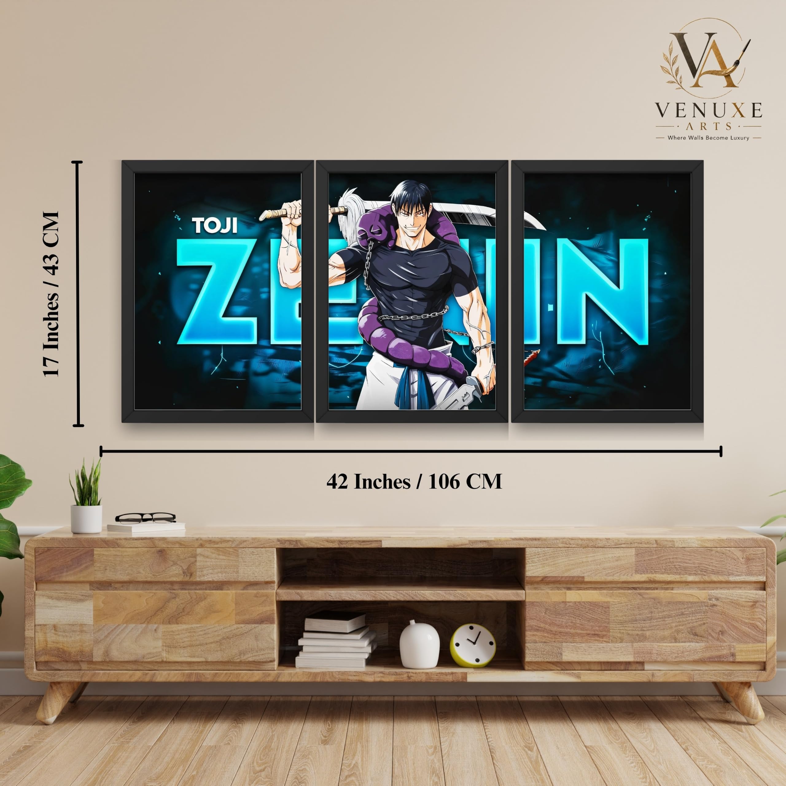 VENUXE ARTS Set Of 3 Anime Characters Wall Framed |Anime Characters Framed Poster for Living Room Bedroom Gaming Room Studio Wall Decor