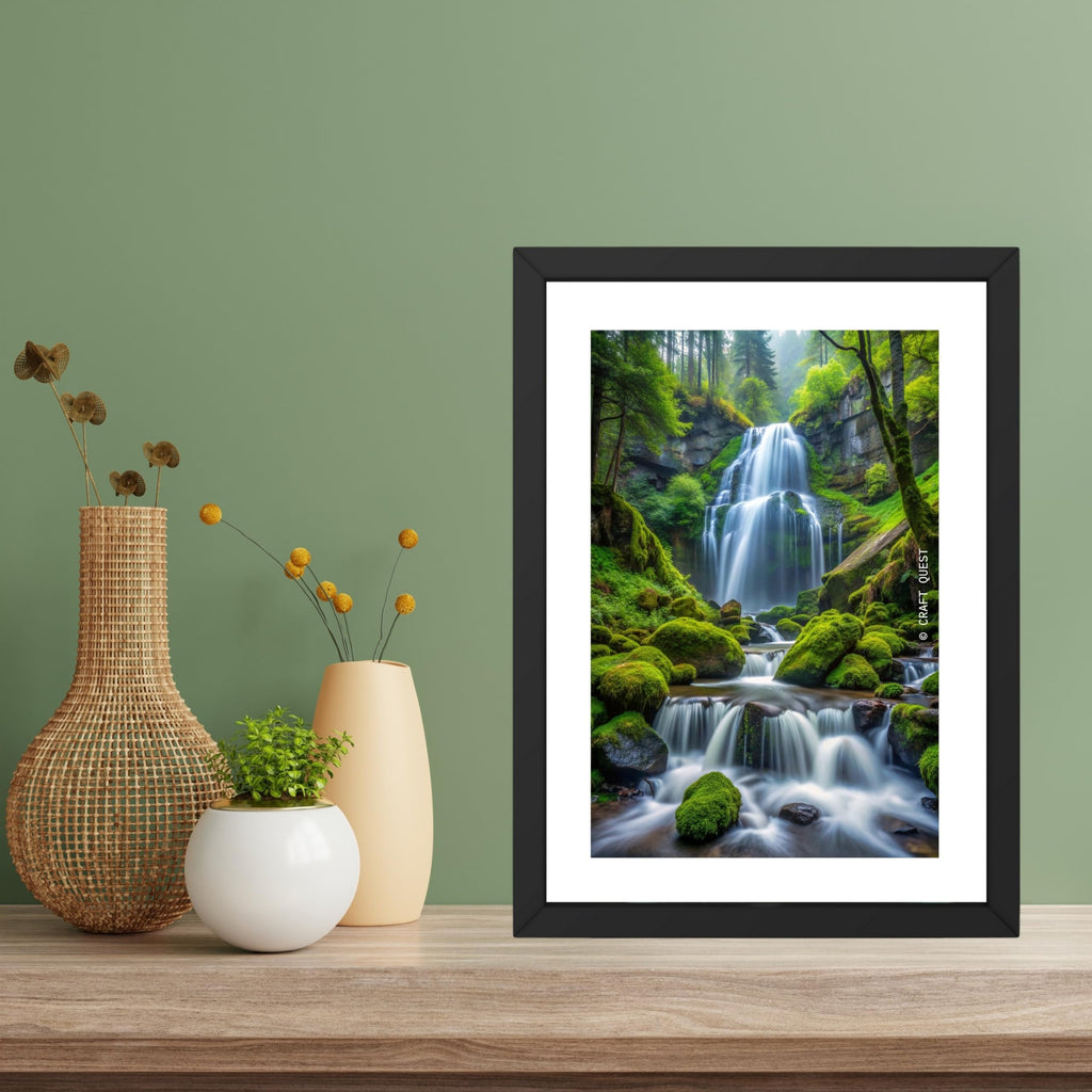 CRAFT QUEST Vastu Waterfall Landscape Scenery Photo Frame With Acrylic Sheet | Living Room, Bedroom | Home Decoration | Best Gifting Option
