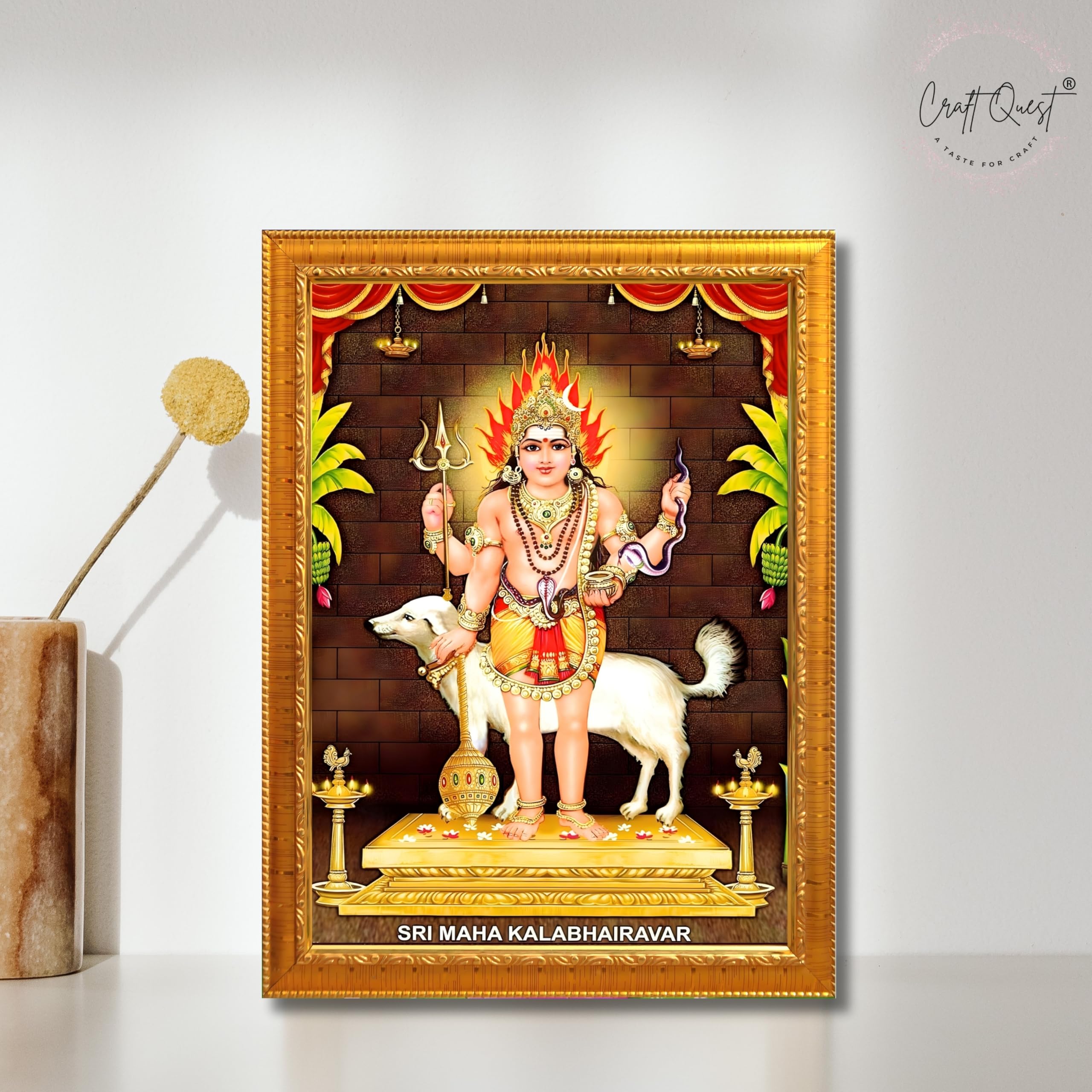 CRAFT QUEST Kala Bhairava Kaal Bhairav Baba Bairava Photo Frame | Hindu God Spiritual Framed | Ideal for Home, Office, Temple & Puja Room, Wall Decor