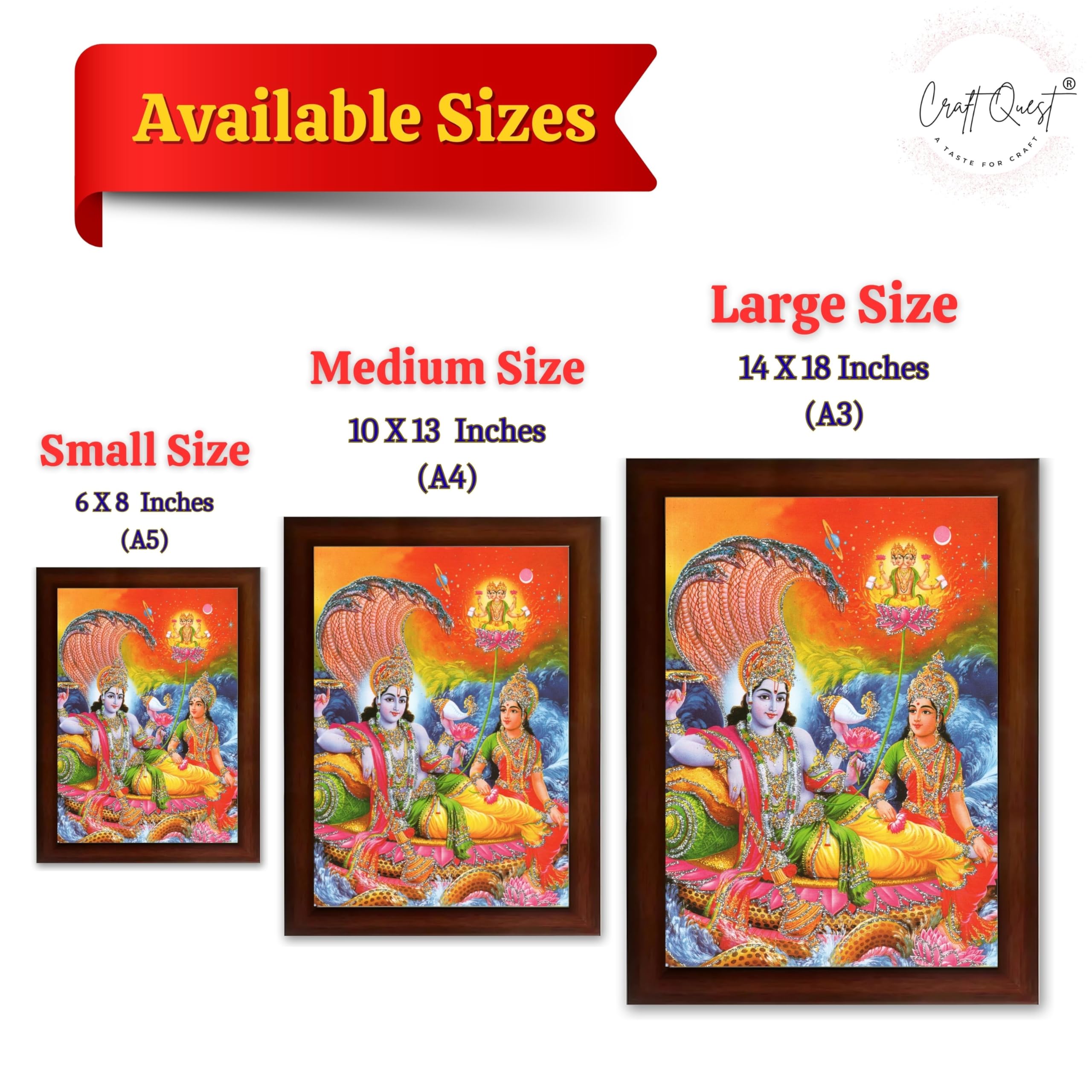 CRAFT QUEST Lord Vishnu Dev Lakshmi Devi Laxmi Narayan Ji Wall Painting Framed Home Décor