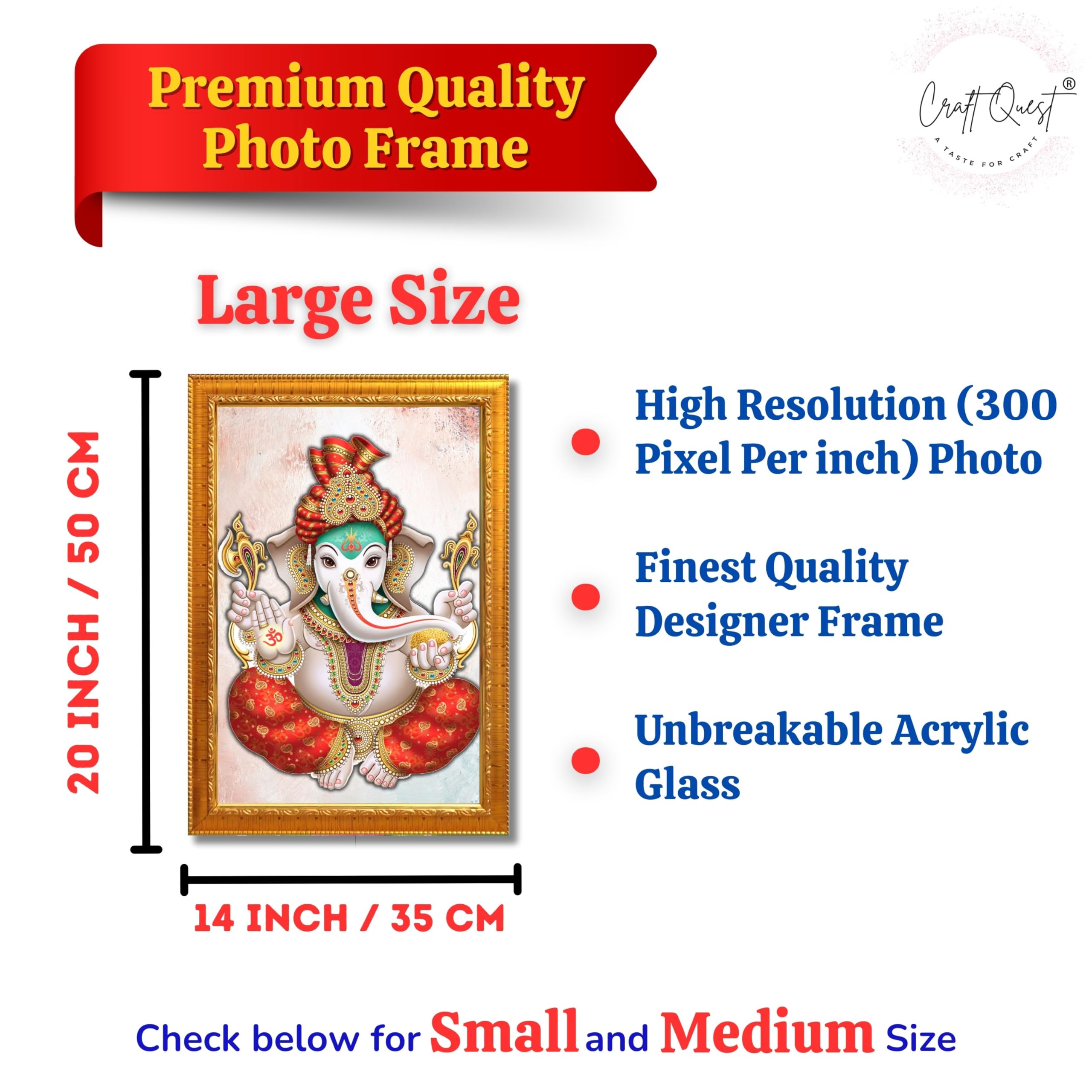 CRAFT QUEST Lord Ganesh ji Wall Hanging Frame for Living Room, Pooja Room Décor Items GA-217