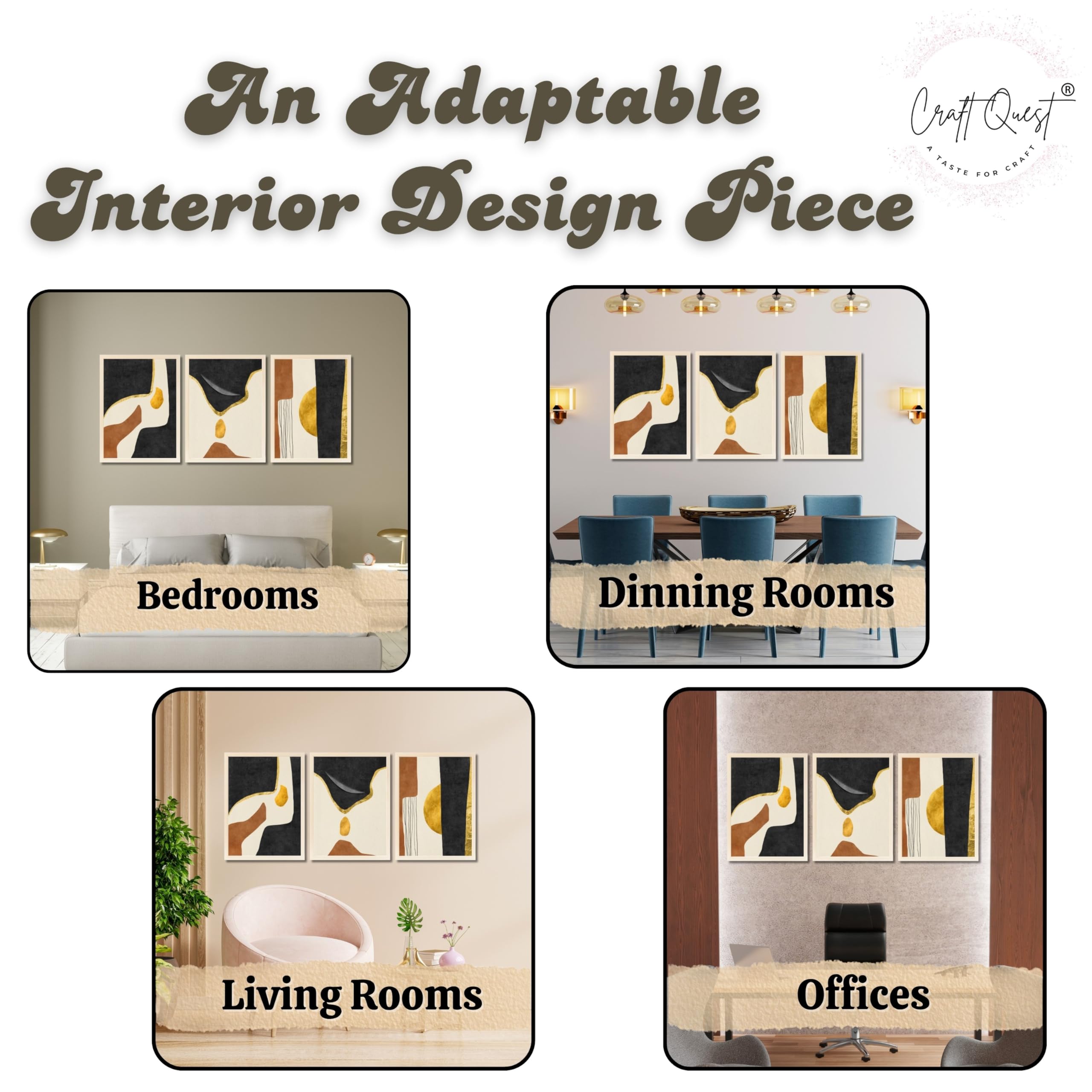CRAFT QUEST Wall Art Decor Paintings | Set of 3 Abstract Wall Art Frames for Home Decoration | Ideal for Living Room, Bedroom & Office