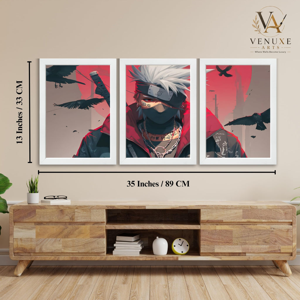 VENUXE ARTS Set Of 3 Anime Characters Wall Framed |Anime Characters Framed Poster for Living Room Bedroom Gaming Room Studio Wall Decor