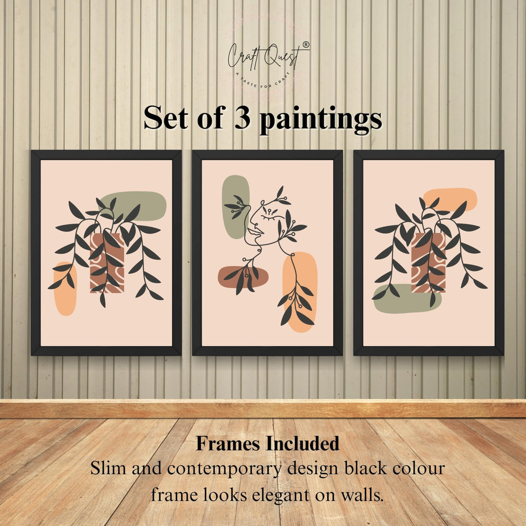 CRAFT QUEST Wall Art Decor Paintings | Set of 3 BOHO Wall Art Frames for Home Decoratio | Ideal for Living Room, Offices & Bedroom