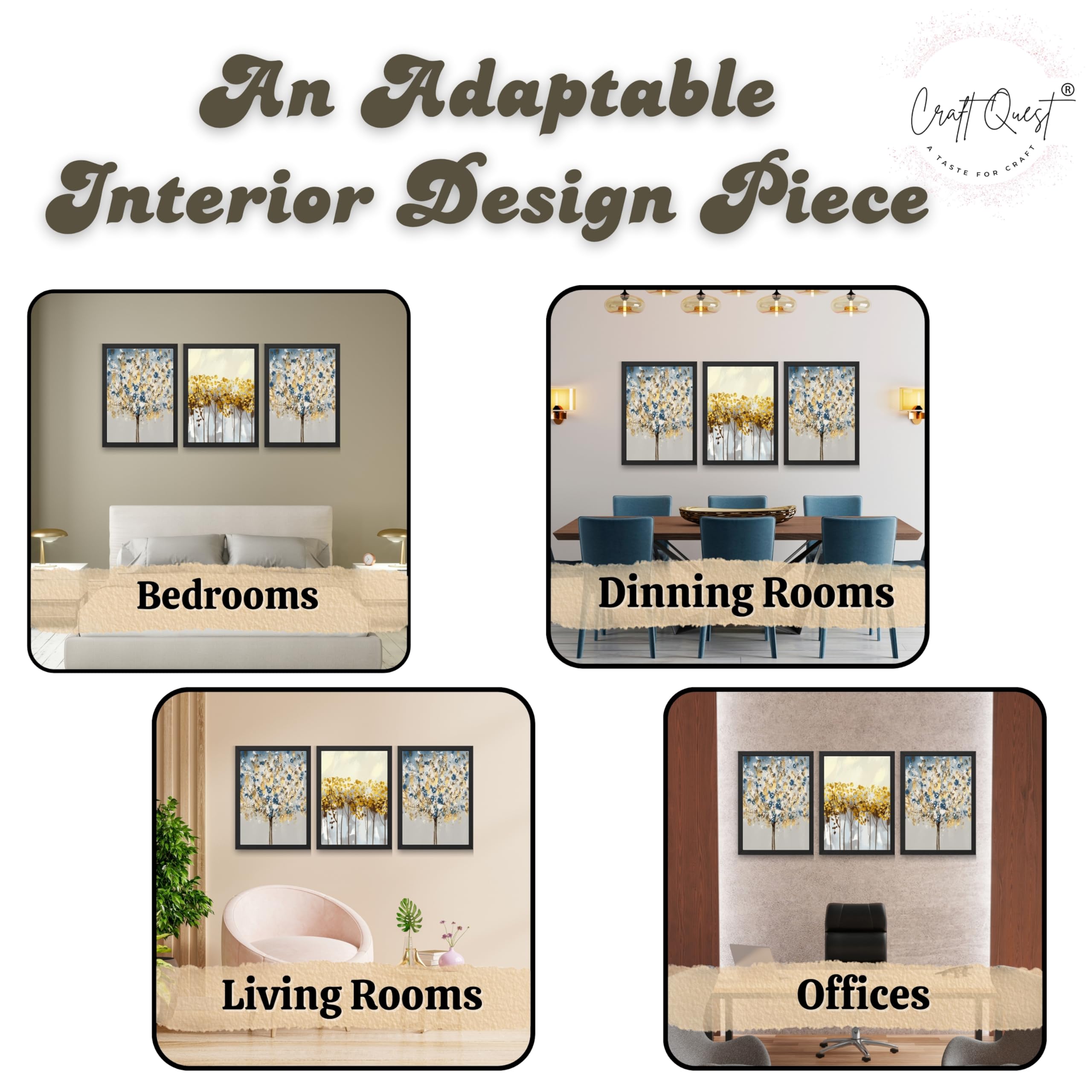 CRAFT QUEST Modern Art 3 SET Paintings Wall Art | Set of 3 Frames for Home Decoration | Ideal for Living Room, Bedroom & Offices
